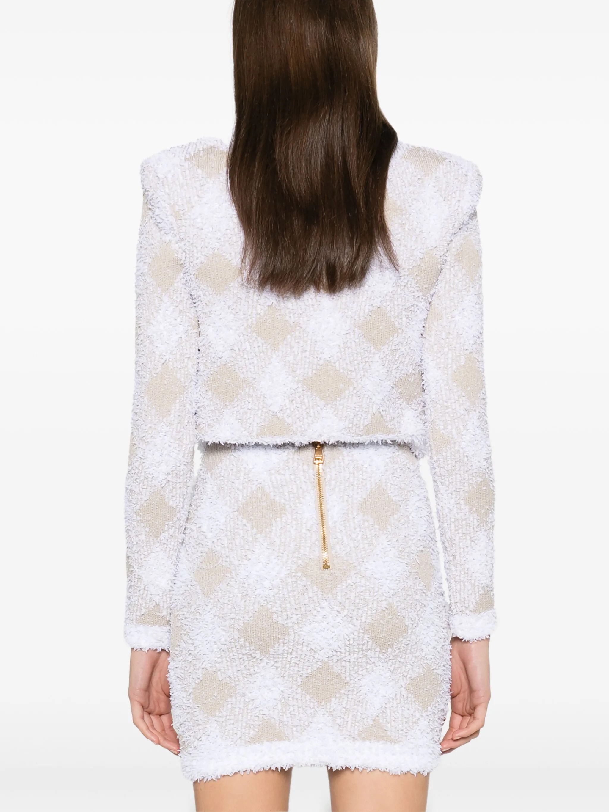 Balmain o1s1wg111025 Check Pattern Tweed Jacket in Blanc/ Beige Size XS / US 0-2 / IT 36-38 - 4 Thumbnail