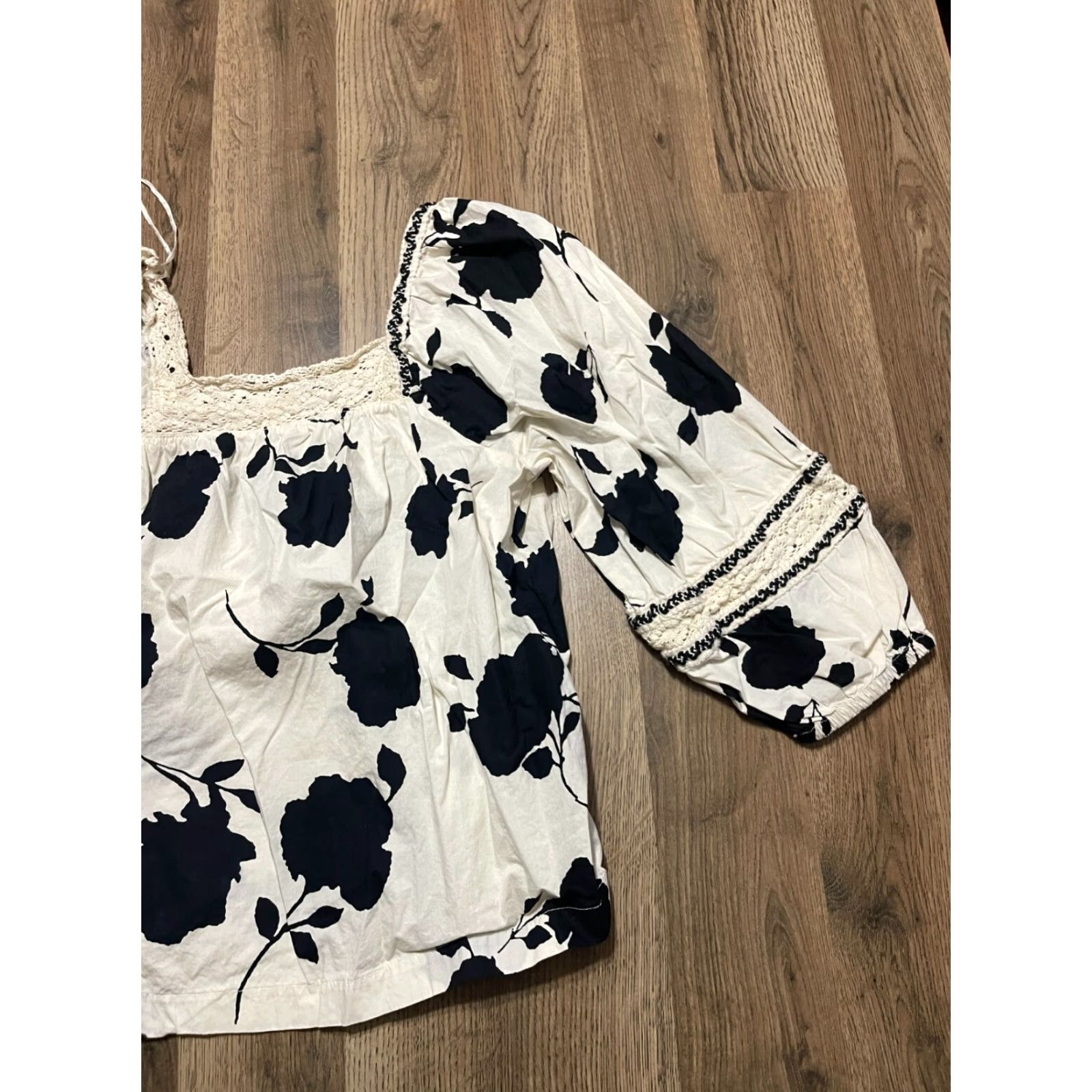 Vintage Maurices Shirt Womens Size M Black White 3/4 Sleeve Off the Shoulder T-Shirt Casual Modern Womens Size M / US 6-8 / IT 42-44 - 4 Thumbnail