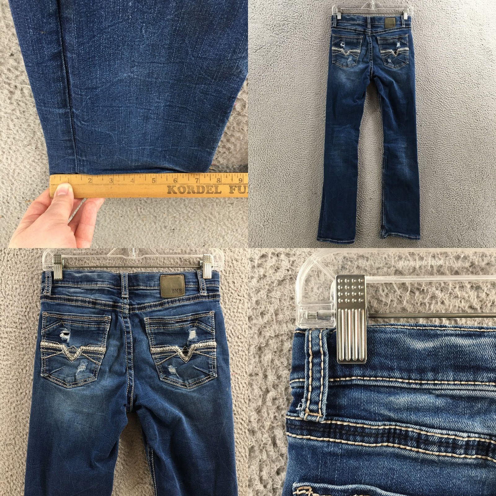 BKE BKE Conner Bootcut Jeans Womens 16 Tall Blue Denim Distressed Zip (Actual 28x31) - 5-Pocket Comfortable Buckle Buckle BKE Buckle? Size 38" / US 16 / IT 52 - 9 Thumbnail