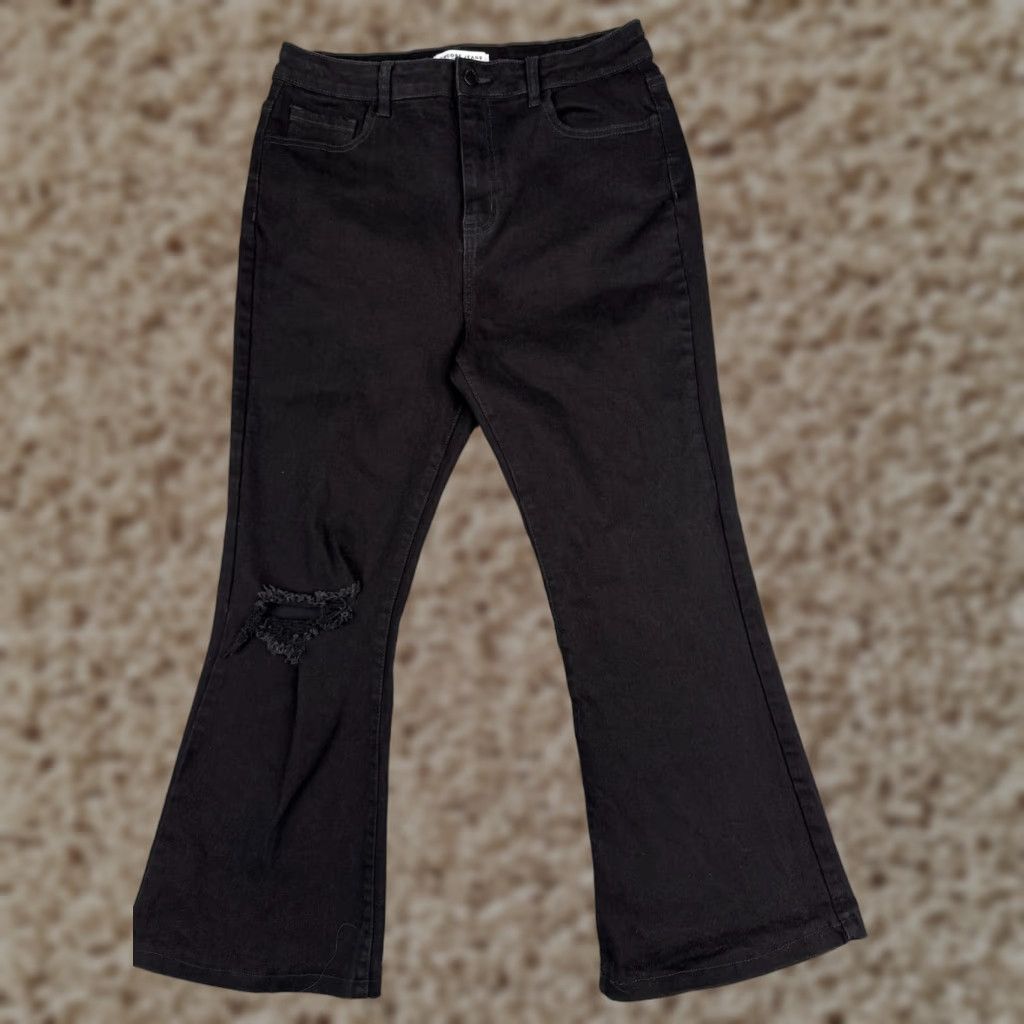 Vintage Encore Jeans Womens Flared High Rise Black Denim 29x25 Regular Cotton Blend 5-Pocket Design Jeans Mens? Womens? Size 29" - 1 Thumbnail