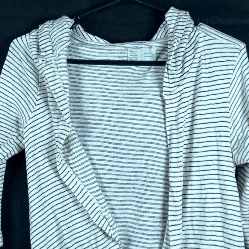 Anthropologie Saturday Sunday Women Cardigan Cream Black 3/4 Sleeve Waterfall Hooded S Sweater Women Size S / US 4 / IT 40 - 2 Thumbnail
