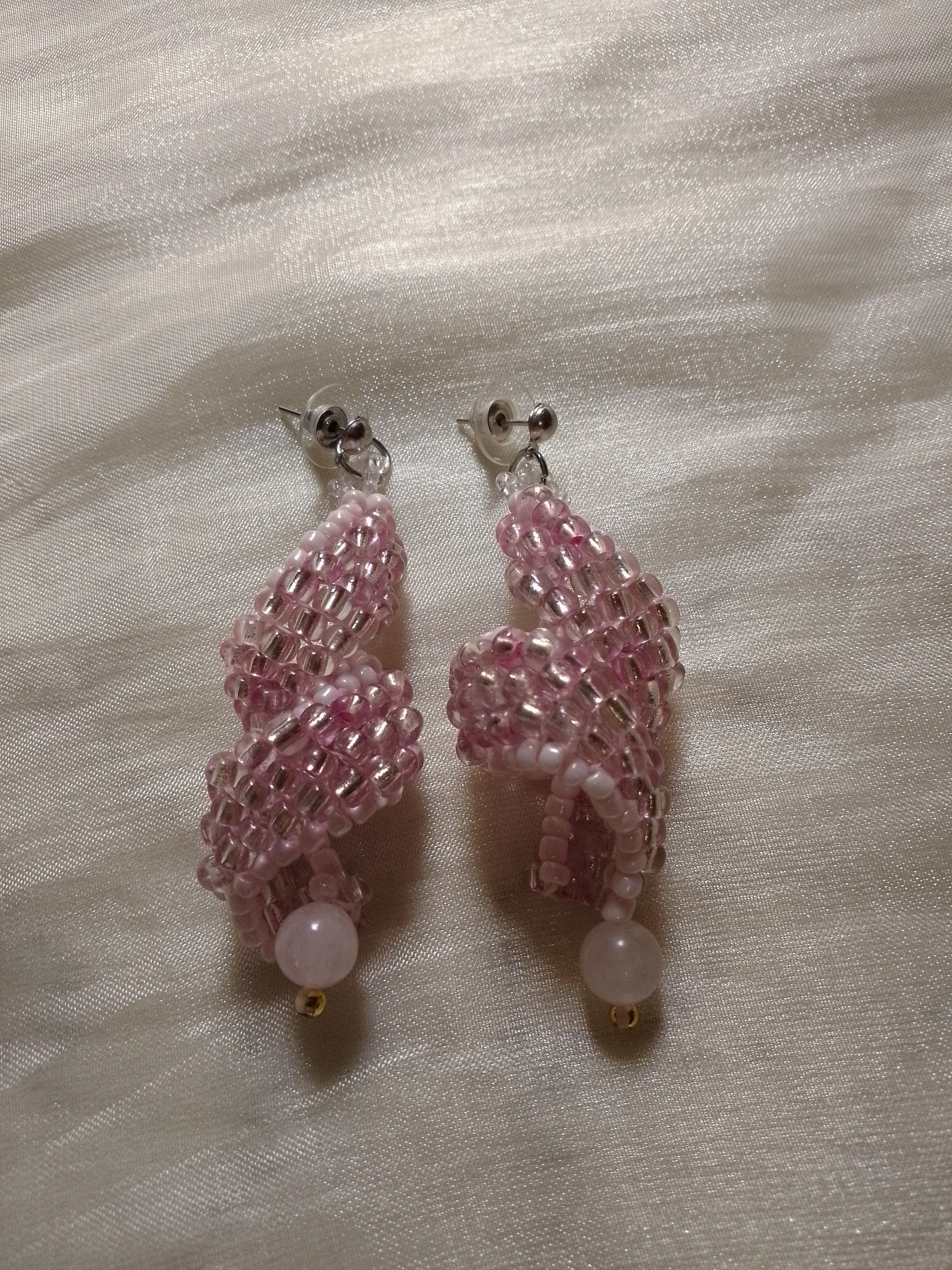 Handmade Pink earrings curled dangle social rose quartz gemstones Size ONE SIZE - 7 Thumbnail