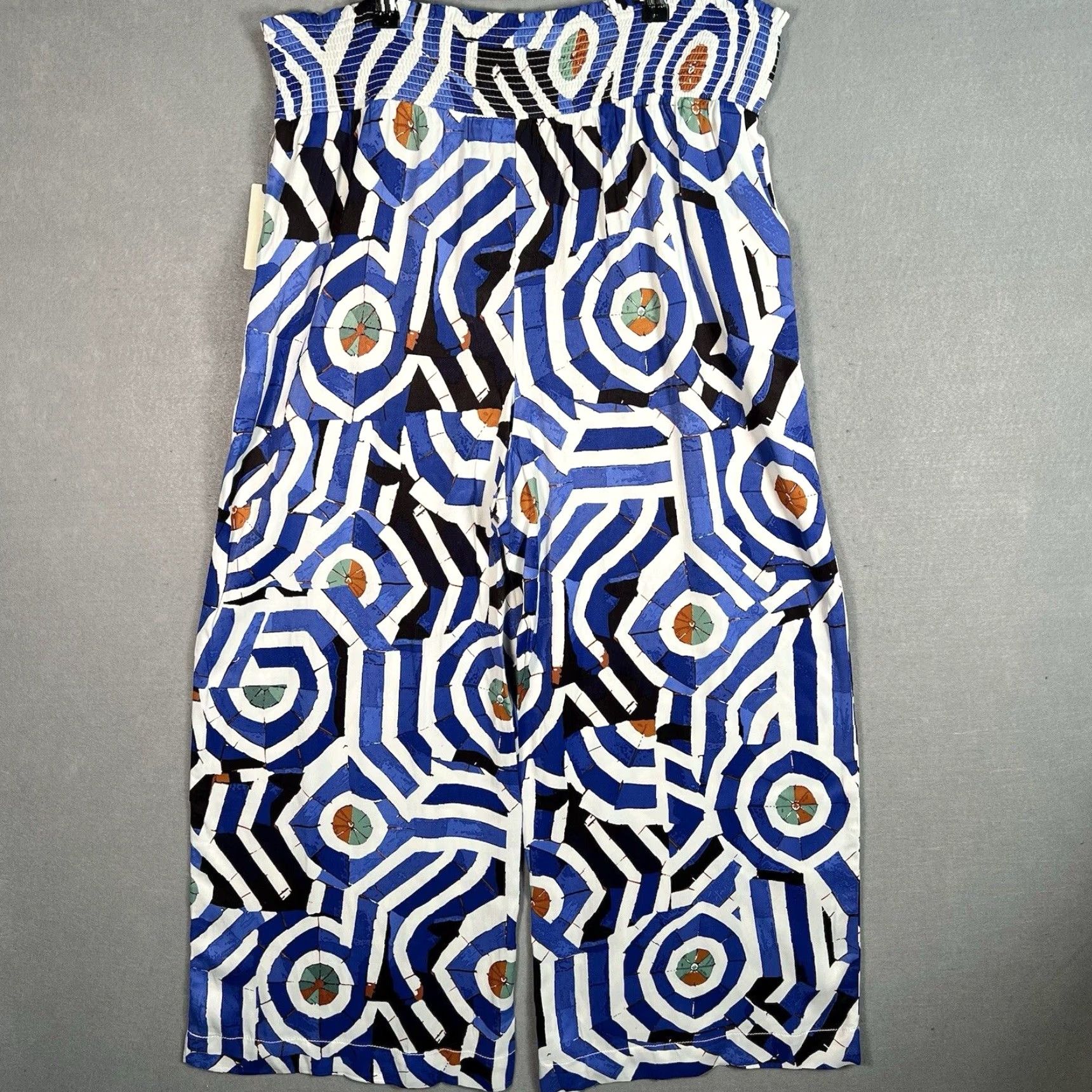Anthropologie VINTAGE Anthropologie The Saria Smocked Wide-Leg Pants Women XL Floral Satin Bohemian 60s Blue Size 40" / US 18 - 7 Thumbnail