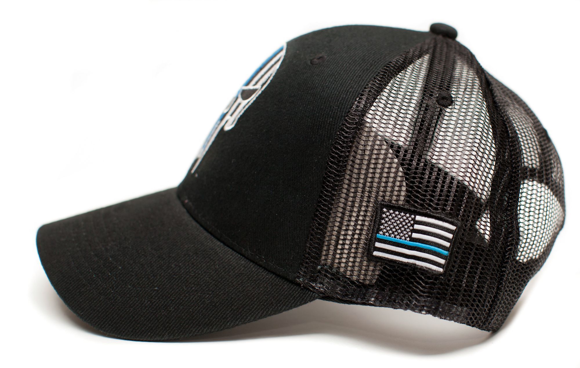 Other Skull Thin Blue Line USA Flag Adult One-Size Cap Hat Black Size ONE SIZE - 3 Thumbnail