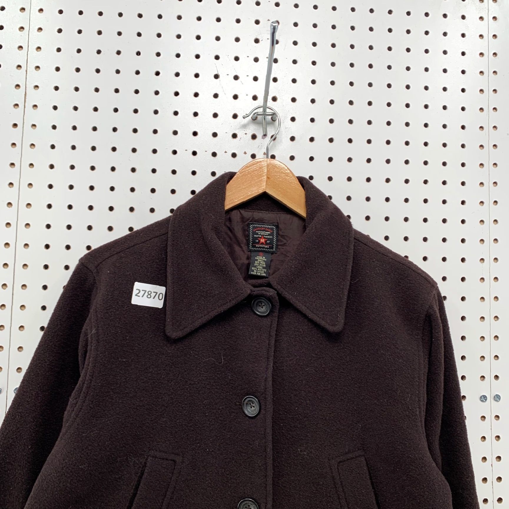 American Eagle Outfitters American Eagle Wool Coat Womens Small Brown Jacket Women's Wool Coat Pea Coat Collared 21.5X29.5 Regular Size Type: Regular Size S / US 4 / IT 40 - 7 Thumbnail