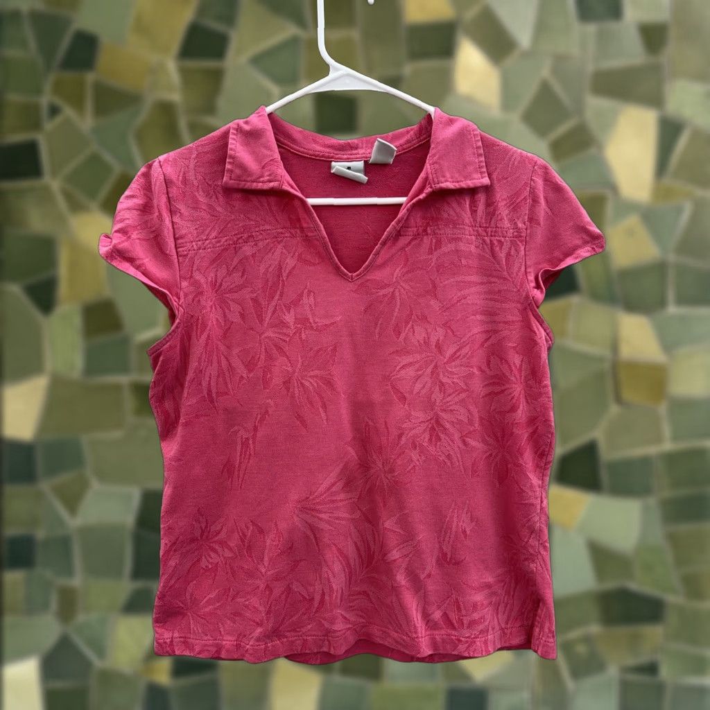Pinko Womens Caribbean Joe Shirt Cap Sleeve Collared Floral Pink Petite Large Blouse Shirt Womens Caribbean Joe Cap Sleeve Collared V-Neck Floral Pink Size L / US 10 / IT 46 - 1 Thumbnail