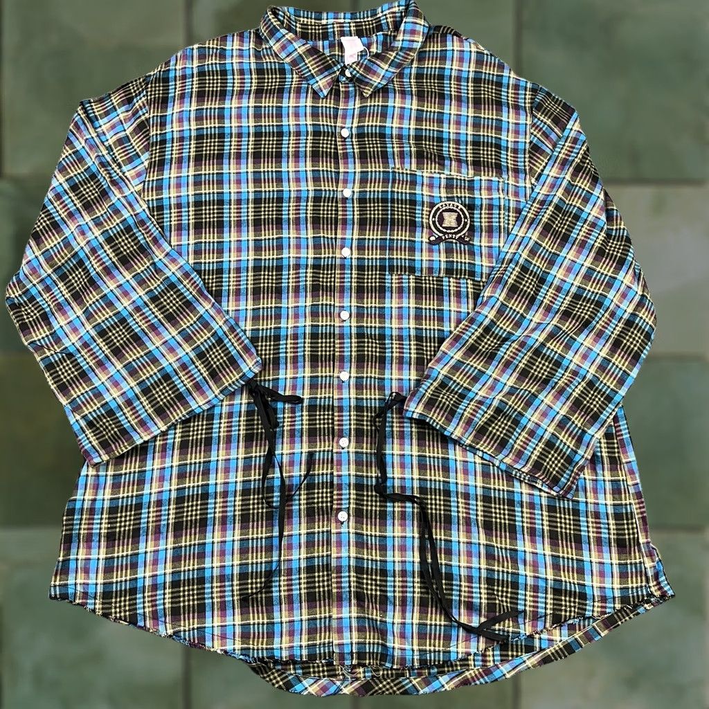 Vintage Savage X Fenty Womens Pajama Shirt Flannel 1X Plaid Blue Lace Up Crest Logo Nighttime Sleepwear Mens? Size XL / US 12-14 / IT 48-50 - 1 Thumbnail