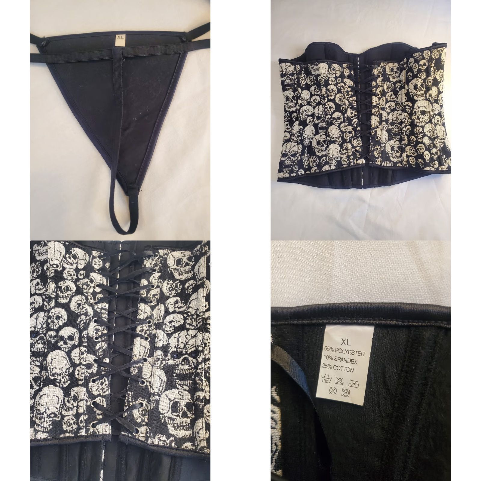 Vintage New Womens XL Skull Tapestry Corset Set Boned Embroidered Biker Goth Vamp Size XL / US 12-14 / IT 48-50 - 9 Thumbnail