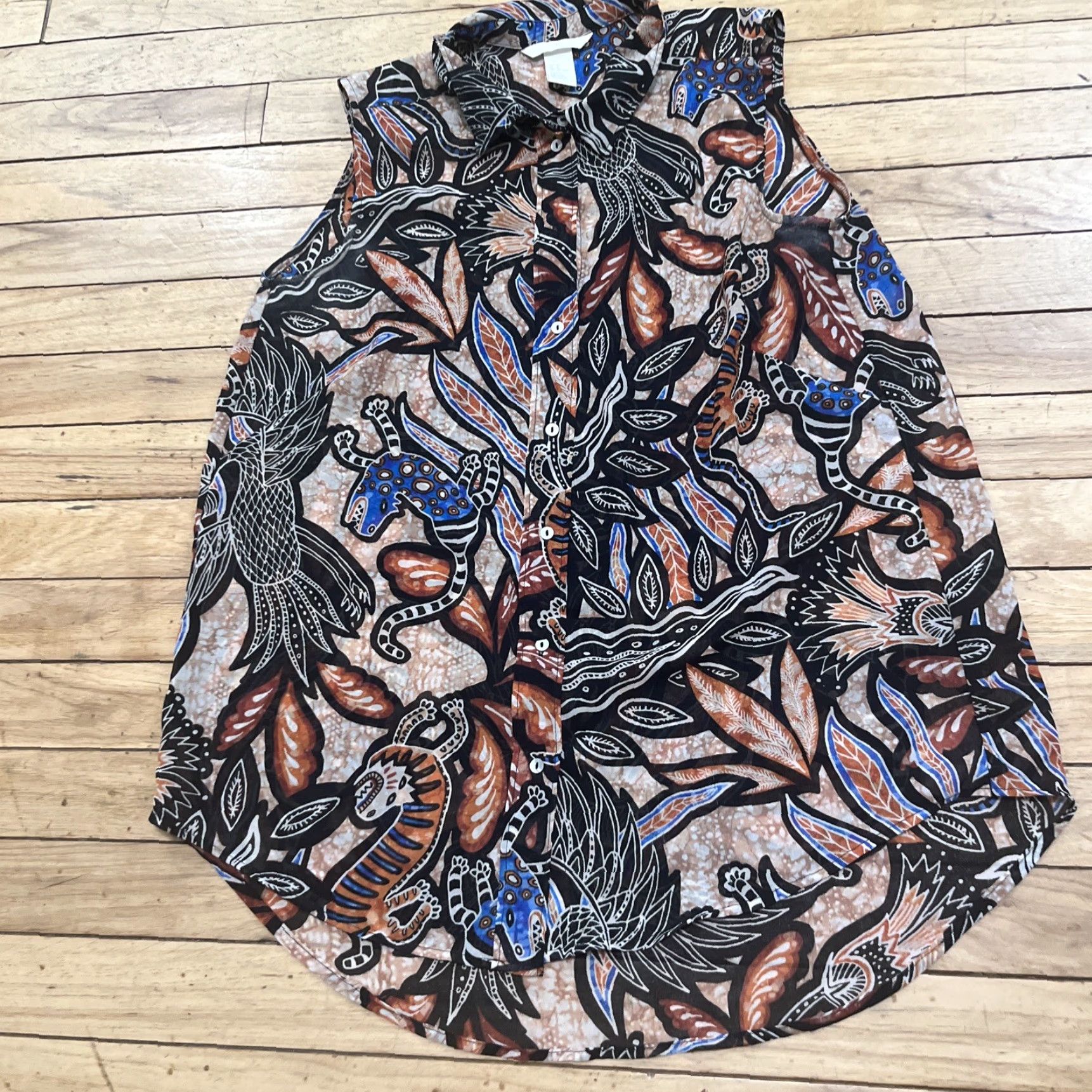 H&M H&M Tank Top Button Shirt Women M Lizard Print Southwestern Aztec Boho Sheer M Size M / US 6-8 / IT 42-44 - 3 Thumbnail
