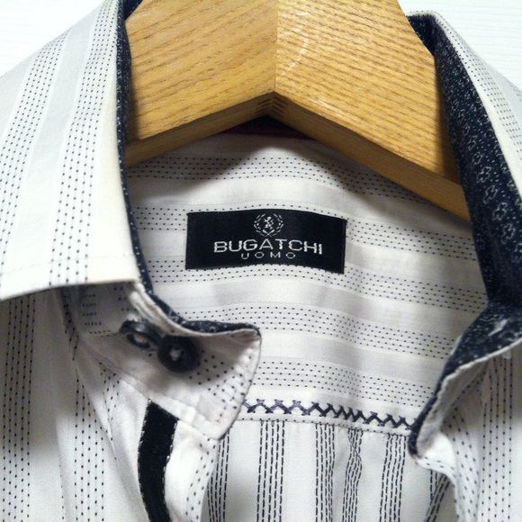 BUGATCHI BUGATCHI MENS WHITE 100%COTTON CASUAL SHIRT SIZE: L Size US L / EU 52-54 / 3 - 6 Thumbnail