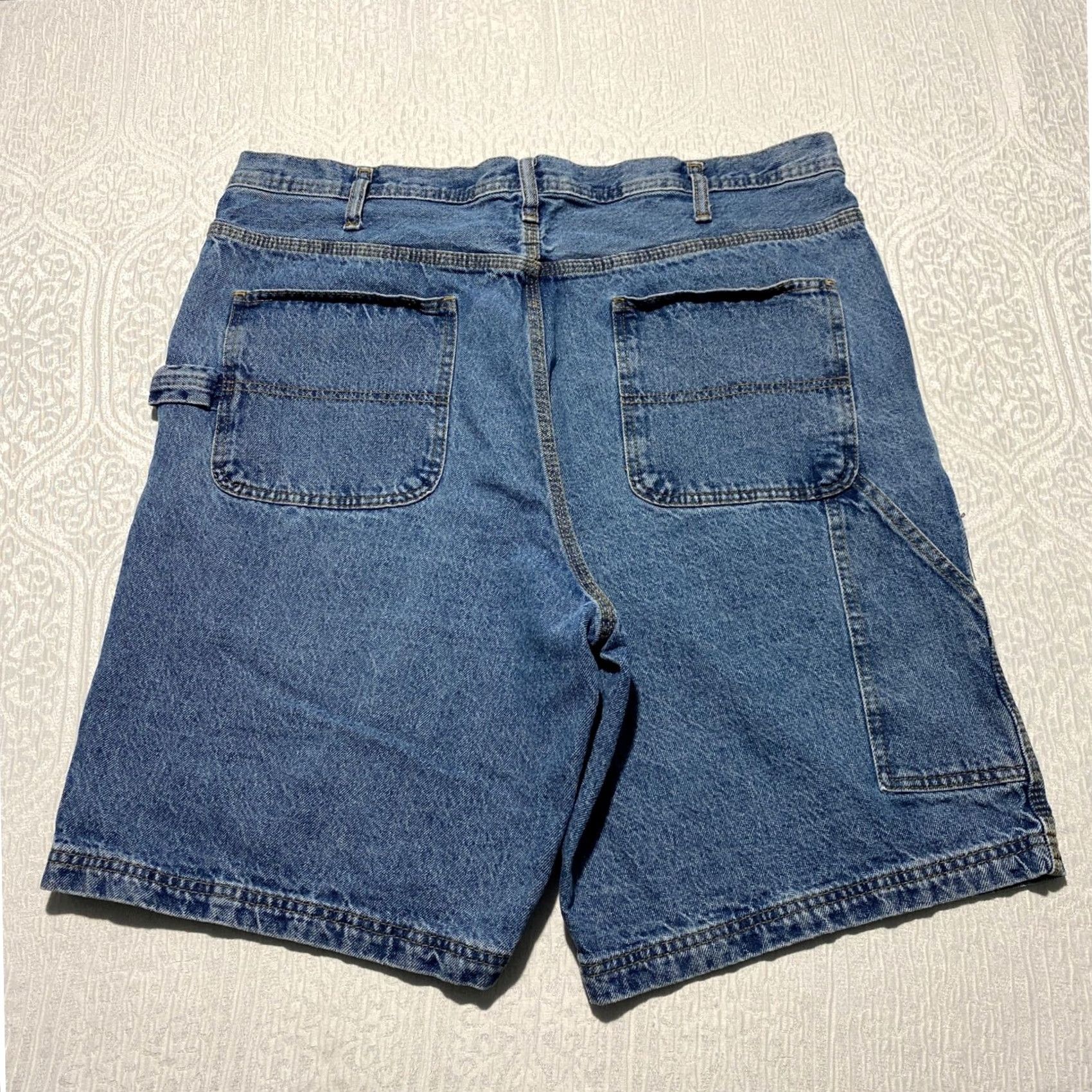 Vintage VINTAGE Rugged Wear Carpenter Shorts Mens 38 Blue Denim 90s Grunge Cargo Workwear Baggy Utility 5-Pocket Relaxed Zip Fly With Button Size US 38 / EU 54 - 2 Thumbnail