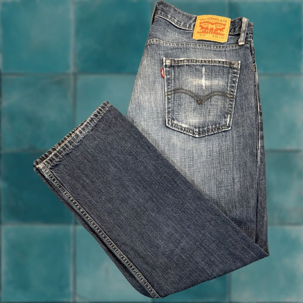 Levi's 514 Jeans Mens 36x31 Distressed Blue Denim Modern Classic Straight Retro Logo City, Men's