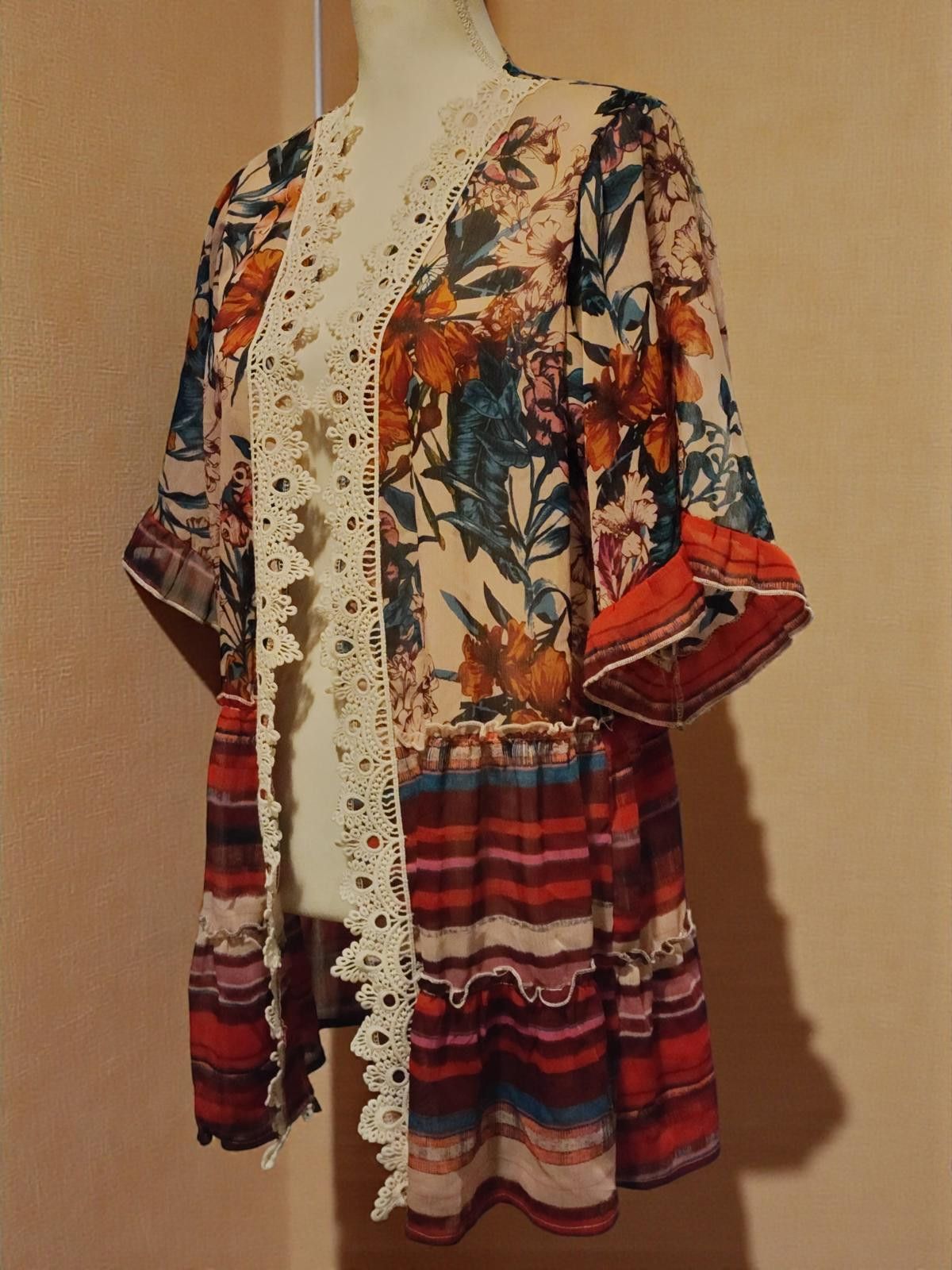 Other Effortless XL Floral and Striped Tunic Top with Lace Trim Size XL / US 12-14 / IT 48-50 - 4 Thumbnail