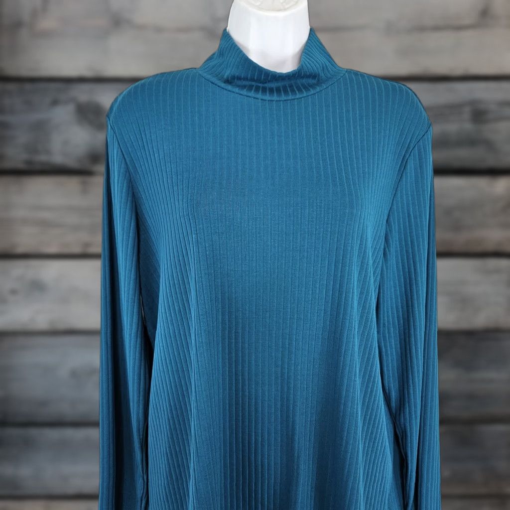 Lands' End Lands End Womens Ribbed Top XL Petite Blue Mock Neck Long Sleeve Shirt Womens XL Petite Blue Mock Neck Long Sleeve Lands' End Size XL / US 12-14 / IT 48-50 - 1 Thumbnail