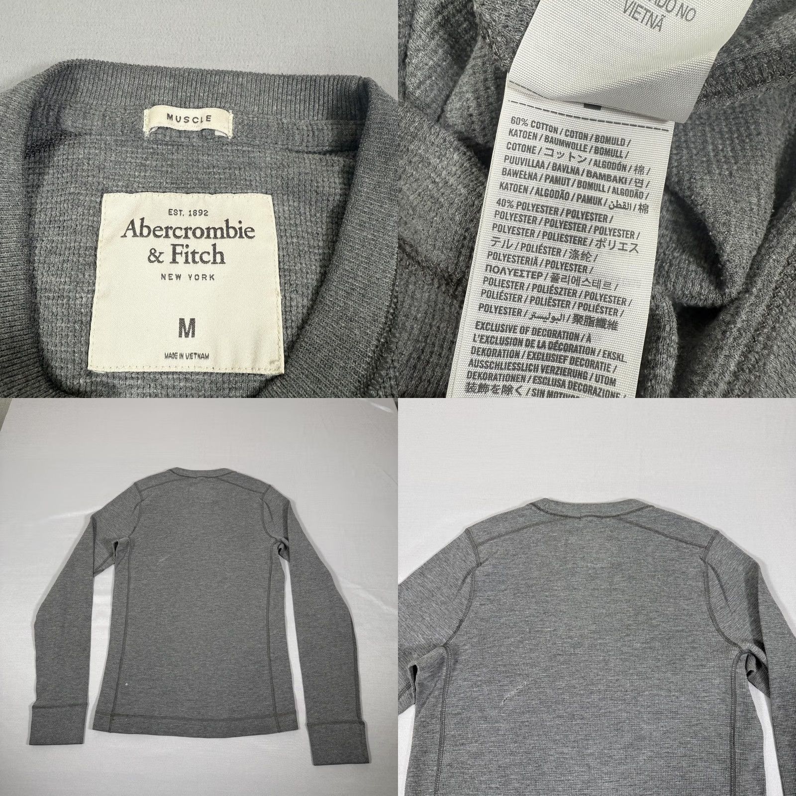 Abercrombie & Fitch Abercrombie & Fitch Shirt Men M Gray Waffle Knit Thermal Slim Fit Crew Neck Embroidered Logo Classic Casual Size US M / EU 48-50 / 2 - 8 Thumbnail