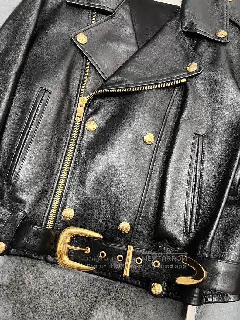 Celine Celine Leather Biker Jacket with Gold Buckle Size XS / US 0-2 / IT 36-38 - 3 Thumbnail