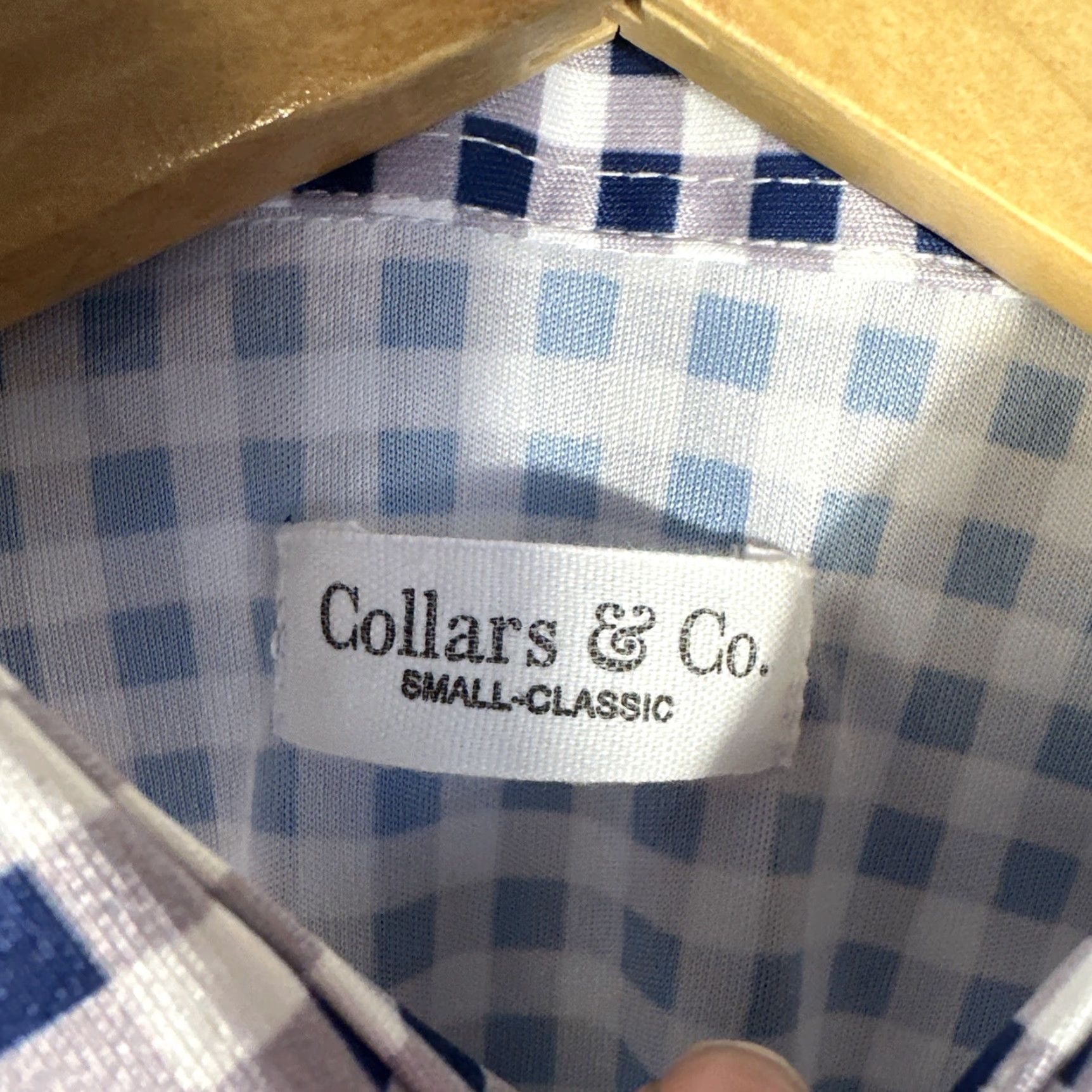 CO Collars & Co Dress Collar Polo Shirt S Navy Gingham Stretch Golf Button Down Short Sleeve Men Regular 100% Polyester Blue Size 36R - 4 Thumbnail