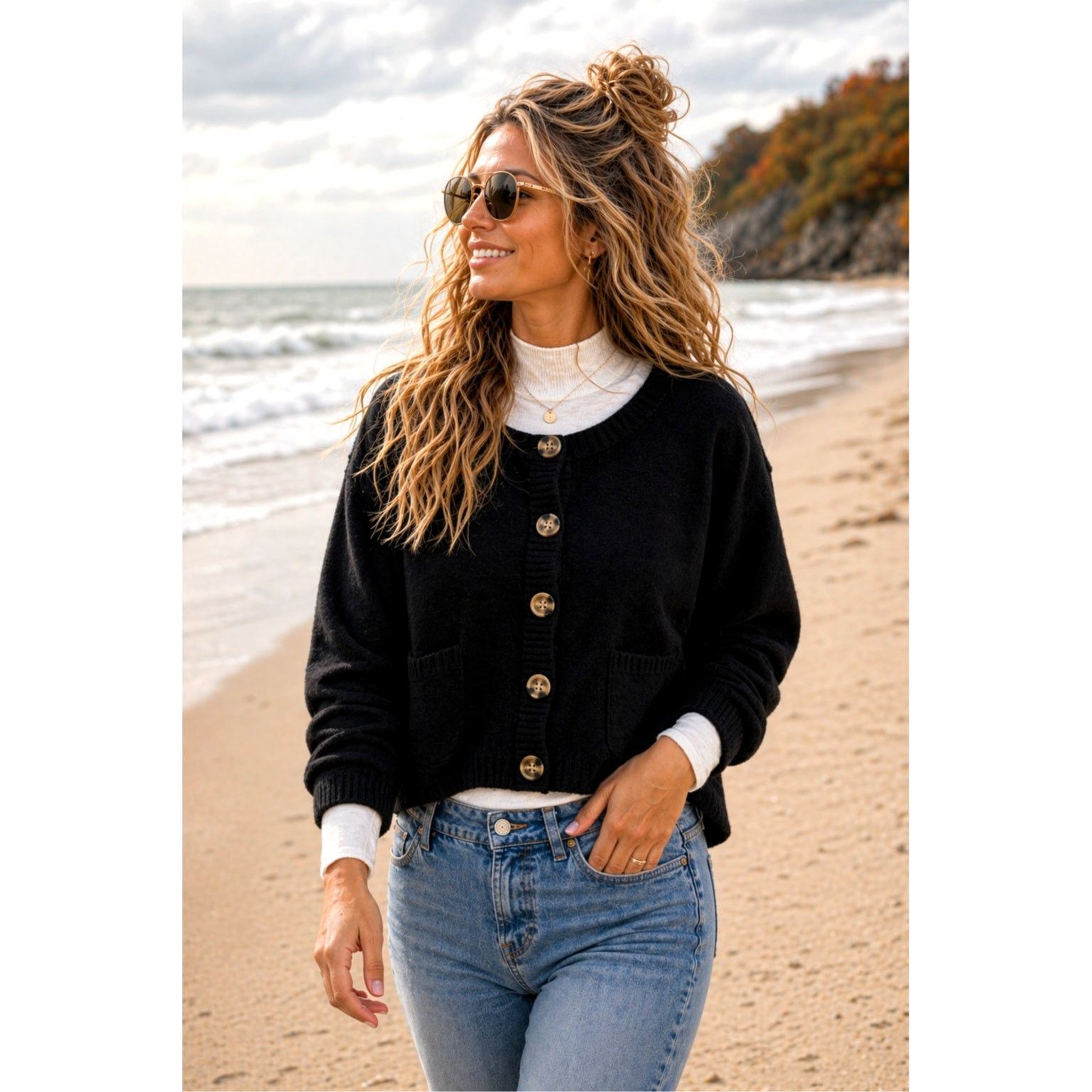 Free People Free People Luna Cardigan Black Size L Size L / US 10 / IT 46 - 1 Thumbnail