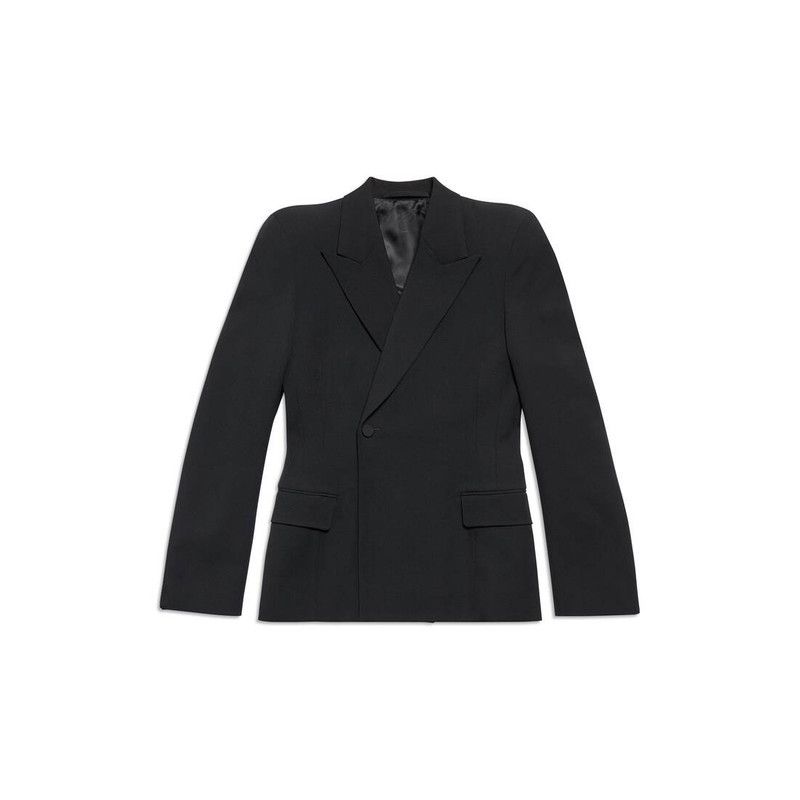 Balenciaga o1tr1nto1125 Round Shoulder Waisted Jacket in Black Size US L / EU 52-54 / 3 - 1 Thumbnail