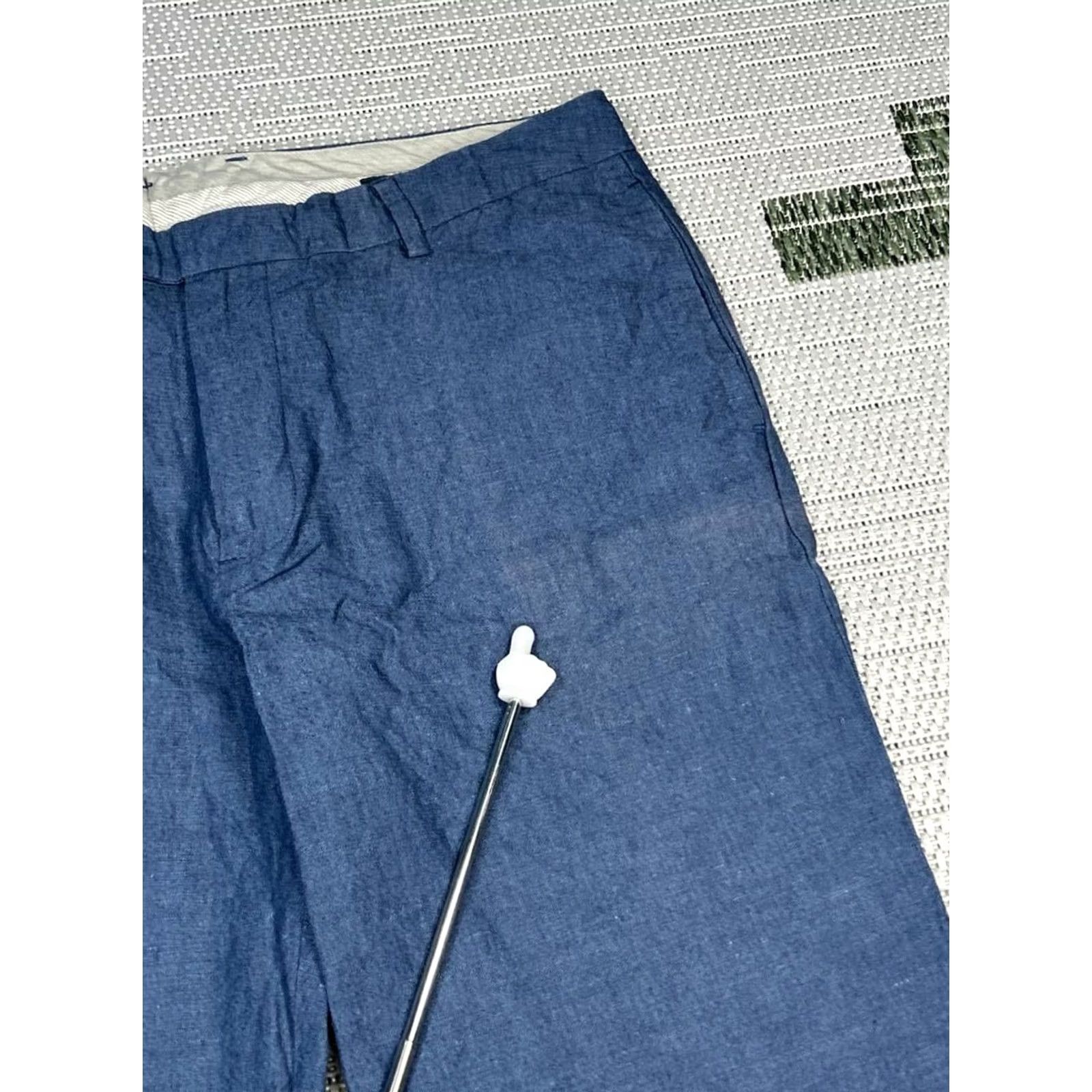 Bonobos Bonobos Slim Chino Pants Mens 35 Blue Linen Cotton Mid Rise Straight Leg Formal Casual Size US 35 - 3 Thumbnail