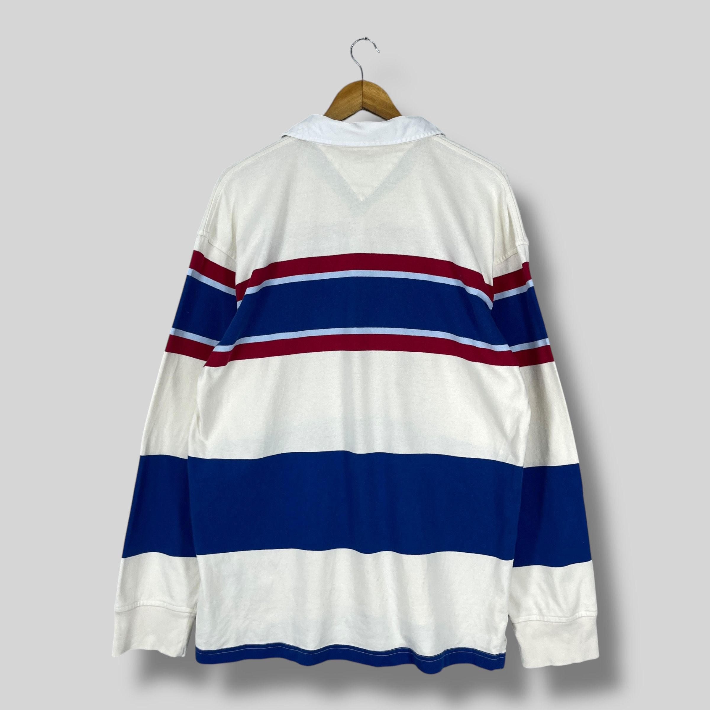 Tommy Hilfiger Vintage 1990s TOMMY HILFIGER Multi Stripe Polo Rugby Shirt Size US L / EU 52-54 / 3 - 7 Thumbnail