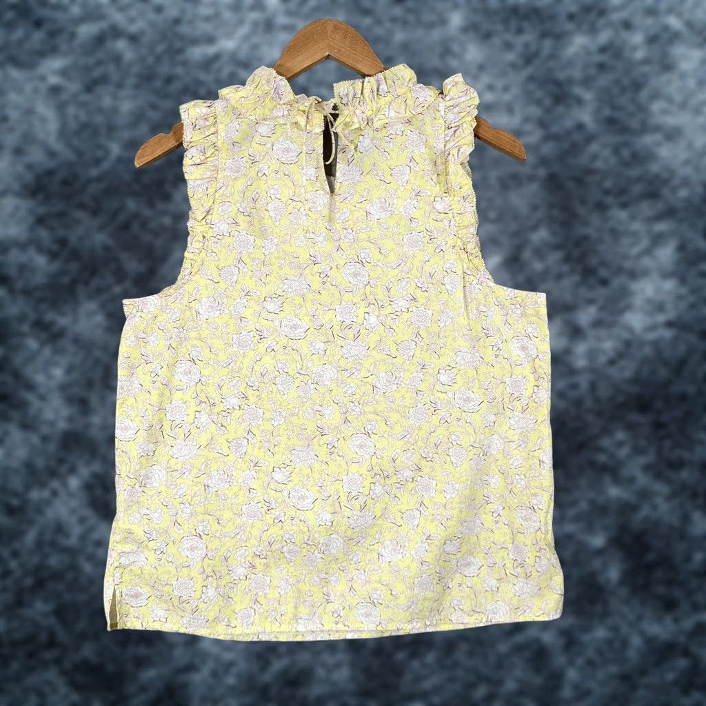 J.Crew J.CREW Blouse Women's Medium Sleeveless Floral Ruffle Neck Yellow Cotton Top Size M / US 6-8 / IT 42-44 - 1 Thumbnail