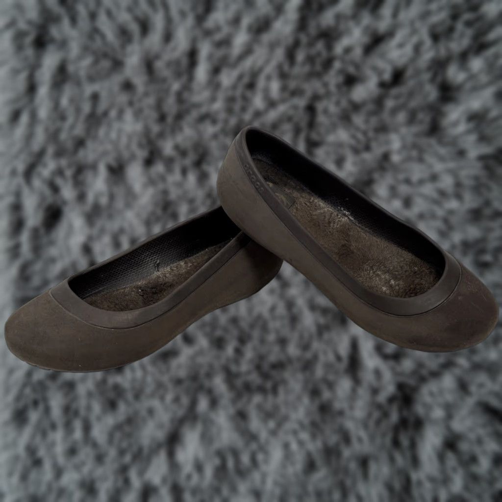 Crocs Crocs Ballet Flats Women's 7 Mammoth Brown Rubber Faux Fur Lined Slip On Flat Shoes Shoes Size US 7 / IT 37 - 1 Thumbnail