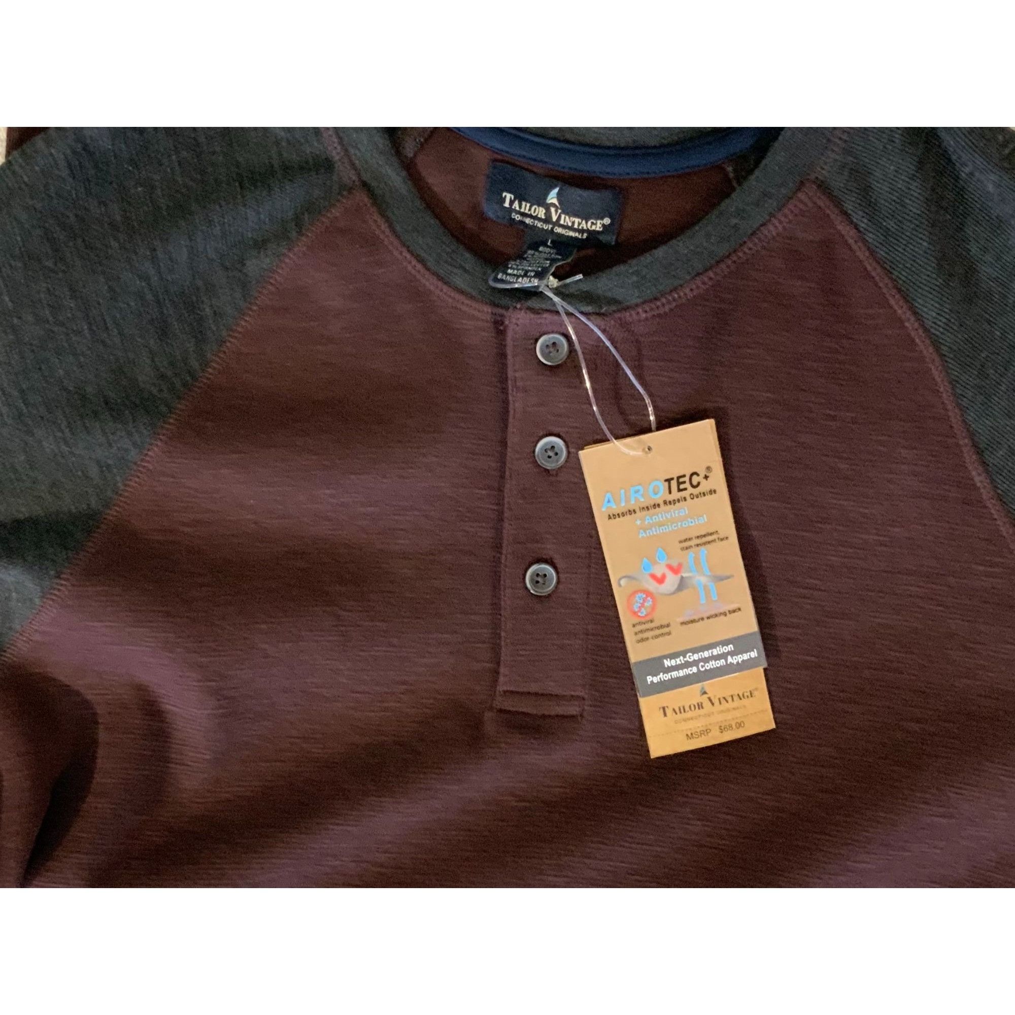 Designer Tailor Vintage Men Henley Shirt Large Raglan Long Sleeve NEW Size US L / EU 52-54 / 3 - 6 Thumbnail