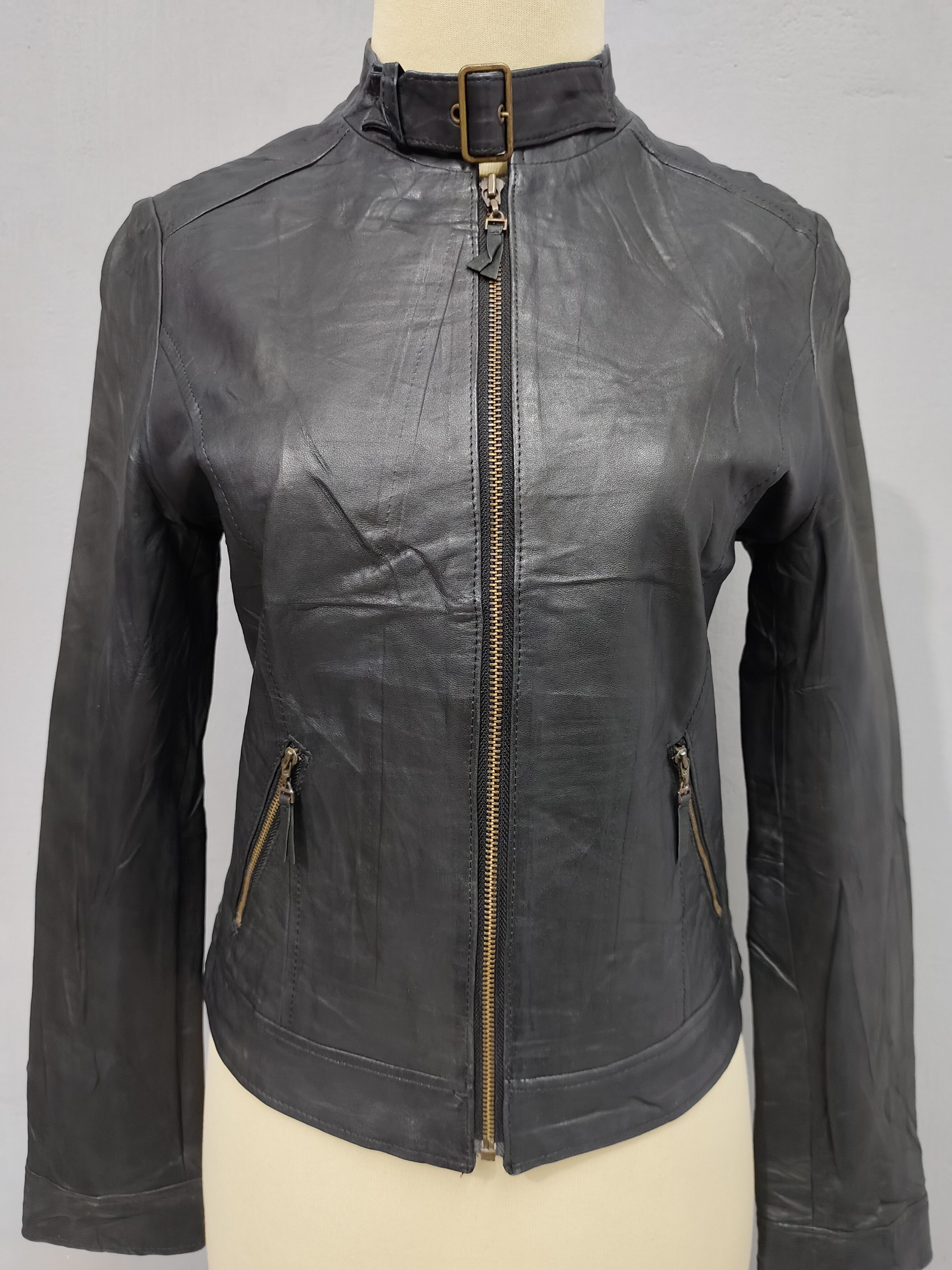 Japanese Brand 00s Carlife- Y2K Minimalist Sheepskin Leather Moto Jacket Size M / US 6-8 / IT 42-44 - 3 Thumbnail