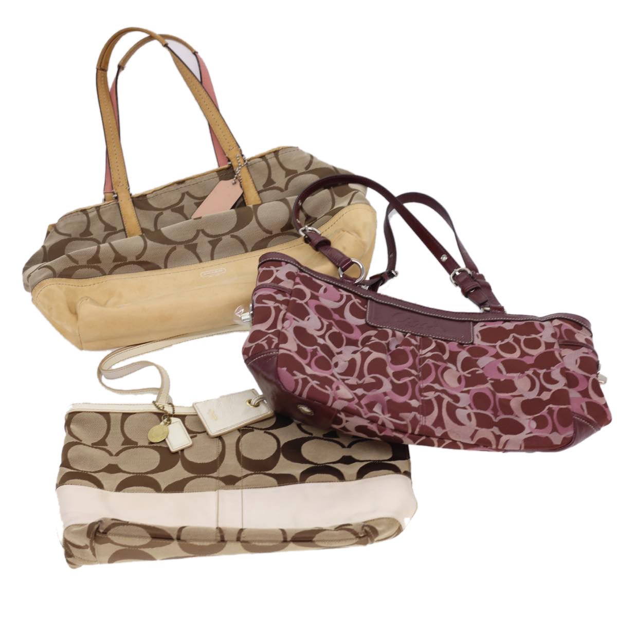 image of Coach Signature Shoulder Bag Canvas 3Set Beige Wine Red White Auth 39864 in Black, Women's