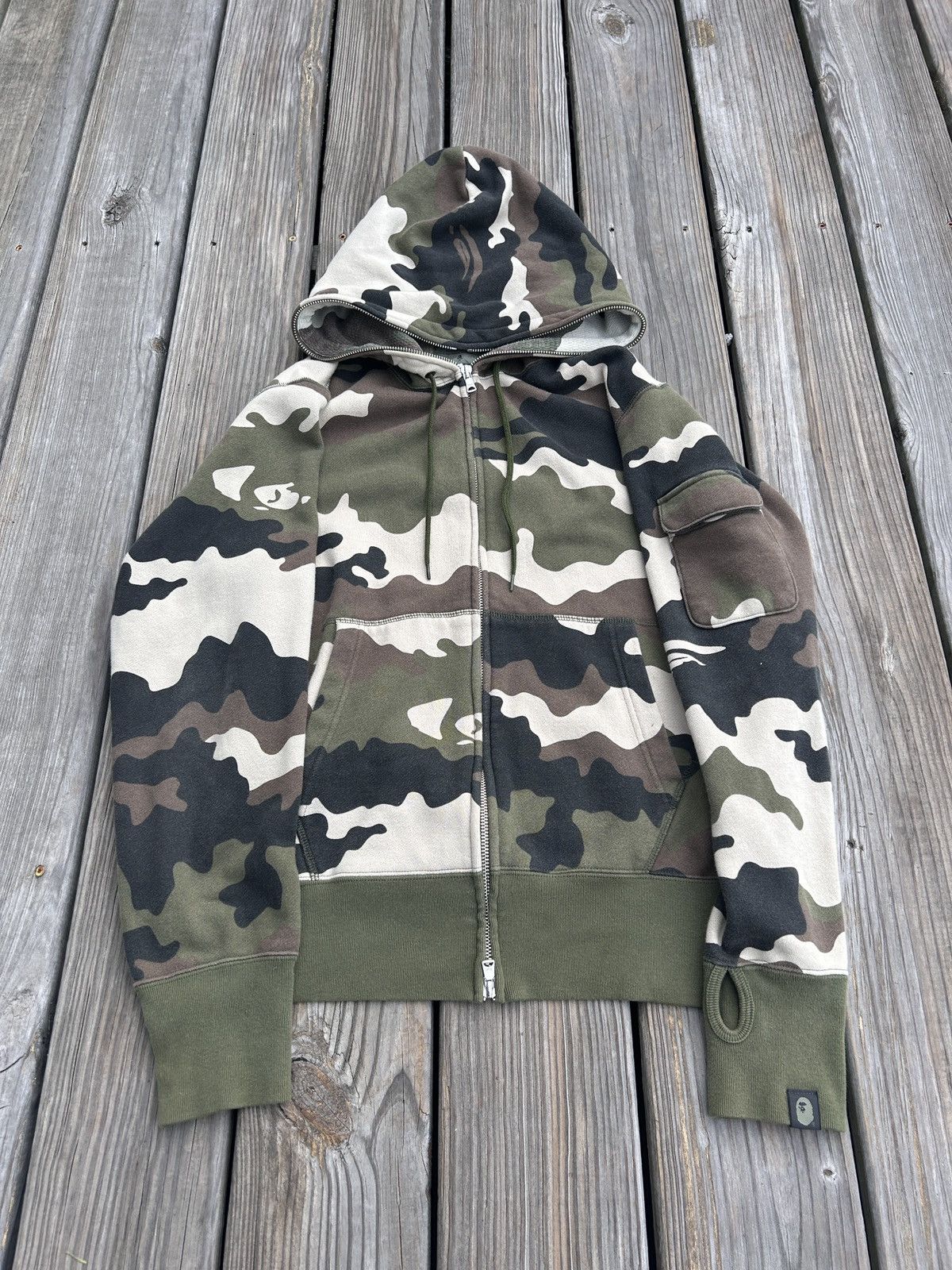 image of Bape Woodland Camo Full Zip Hoodie in Green, Men's (Size Large)