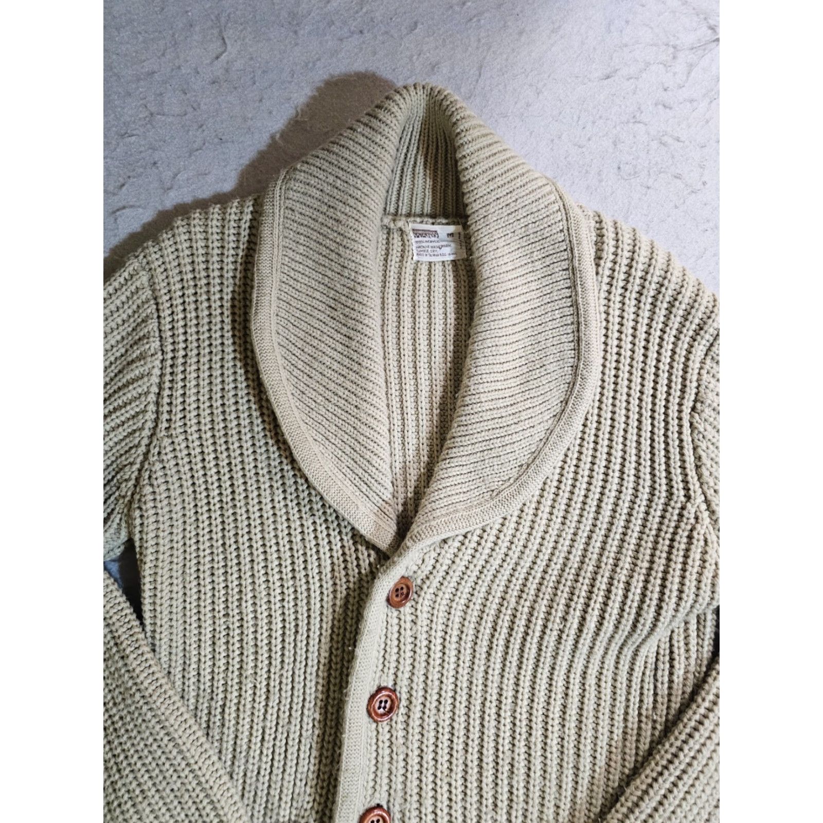 Vintage VINTAGE Montgomery Ward Cable Knit Shawl Collar Button-Up Cardigan Sweater M Ivory 1970s Grunge Mens Size US M / EU 48-50 / 2 - 2 Thumbnail