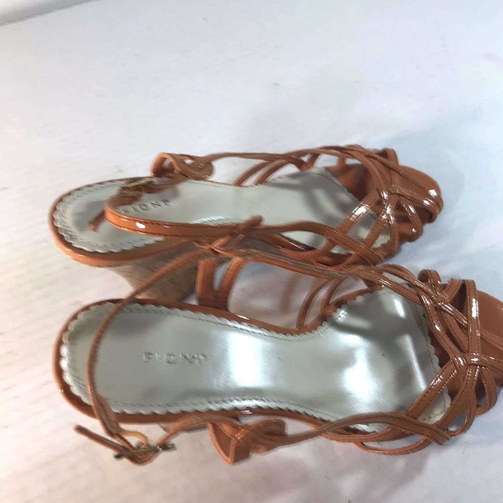 Vintage VINTAGE Fidni Orange Patent Faux Leather Wedge Heels Womens Size 6.5W Open Toe Strappy Platform Fall Summer Shoes Size US 6.5 / IT 36.5 - 3 Thumbnail