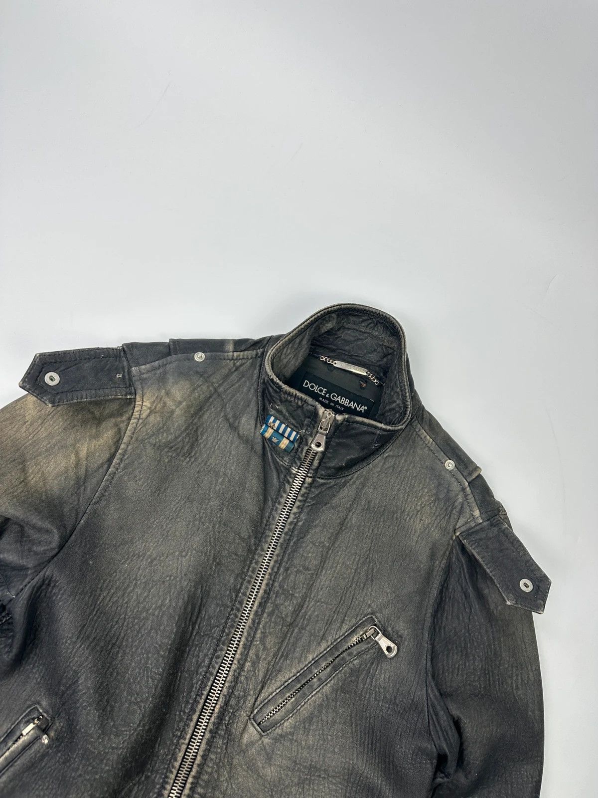 Dolce & Gabbana Dolce & Gabbana 00’s Grey Eroded Leather Faded Bomber Jacket Size US M / EU 48-50 / 2 - 3 Thumbnail