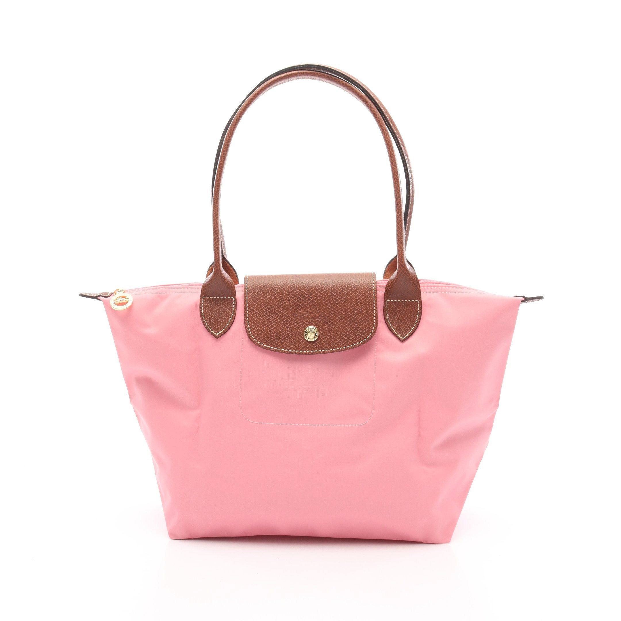 Longchamp Le Pliage Original M Preage Shoulder Bag Tote Nylon Leather Pink Brown, Women's