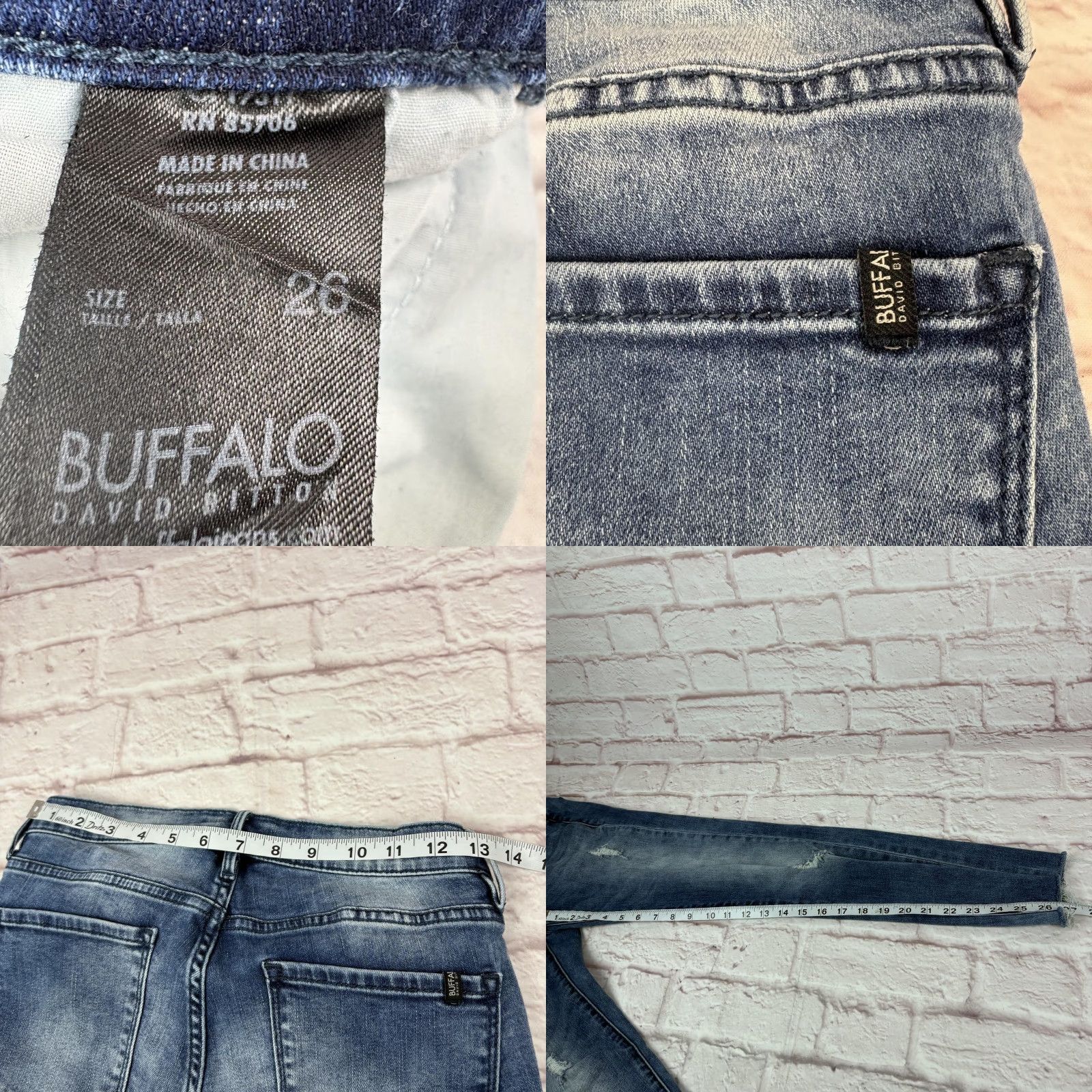 Buffalo David Bitton Buffalo David Bitton Jeans Womens 26 Medium Blue Distressed Skinny 27x27 Jeans Size 26" / US 2 / IT 38 - 8 Thumbnail