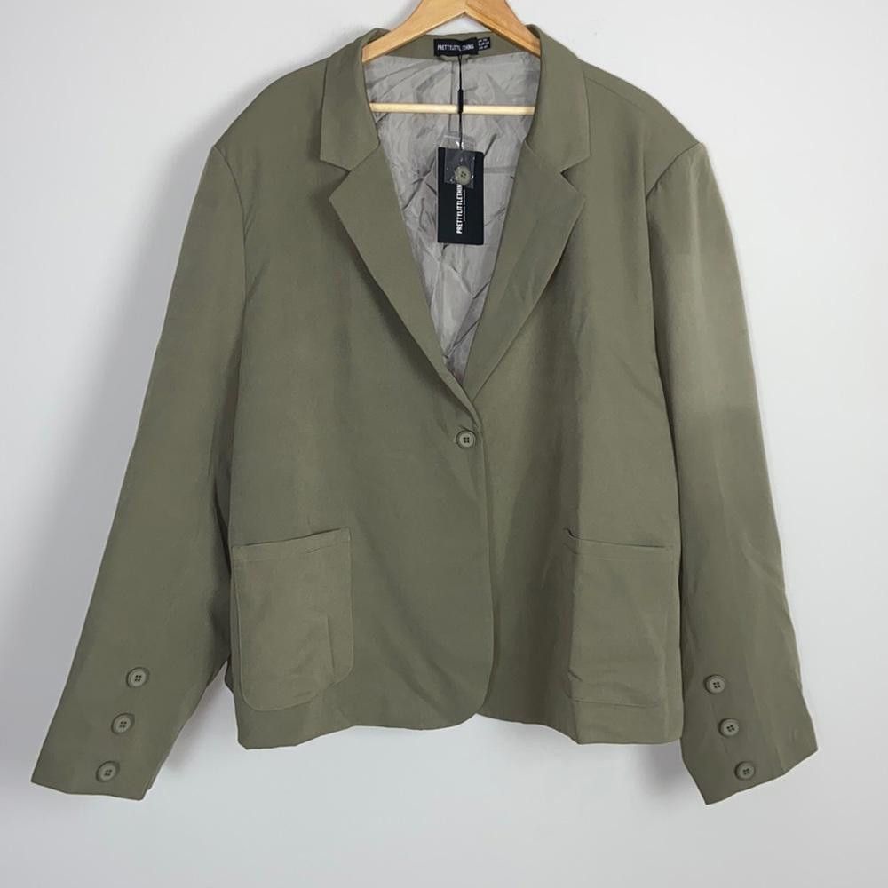 Designer Prettylittlething l NWT Khaki Front Tie Blazer Size 26 Size 4XL / US 24-26 - 3 Thumbnail