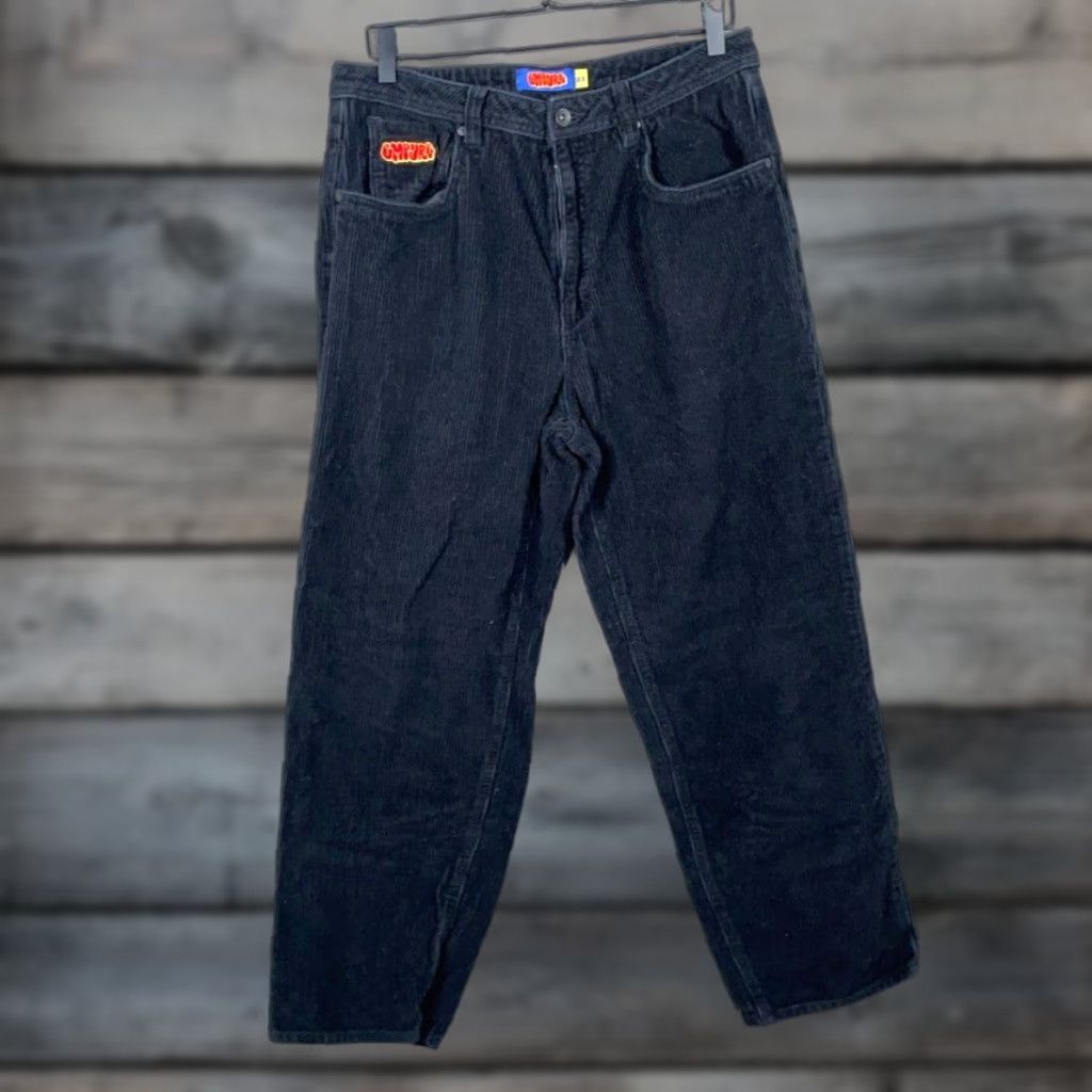 Empyre Empyre Corduroy Pants Mens 33 x 27 Black Straight Leg Relaxed Fit Vintage 90s Theme Skater Rave Casual Chino Pants Size US 33 - 1 Thumbnail