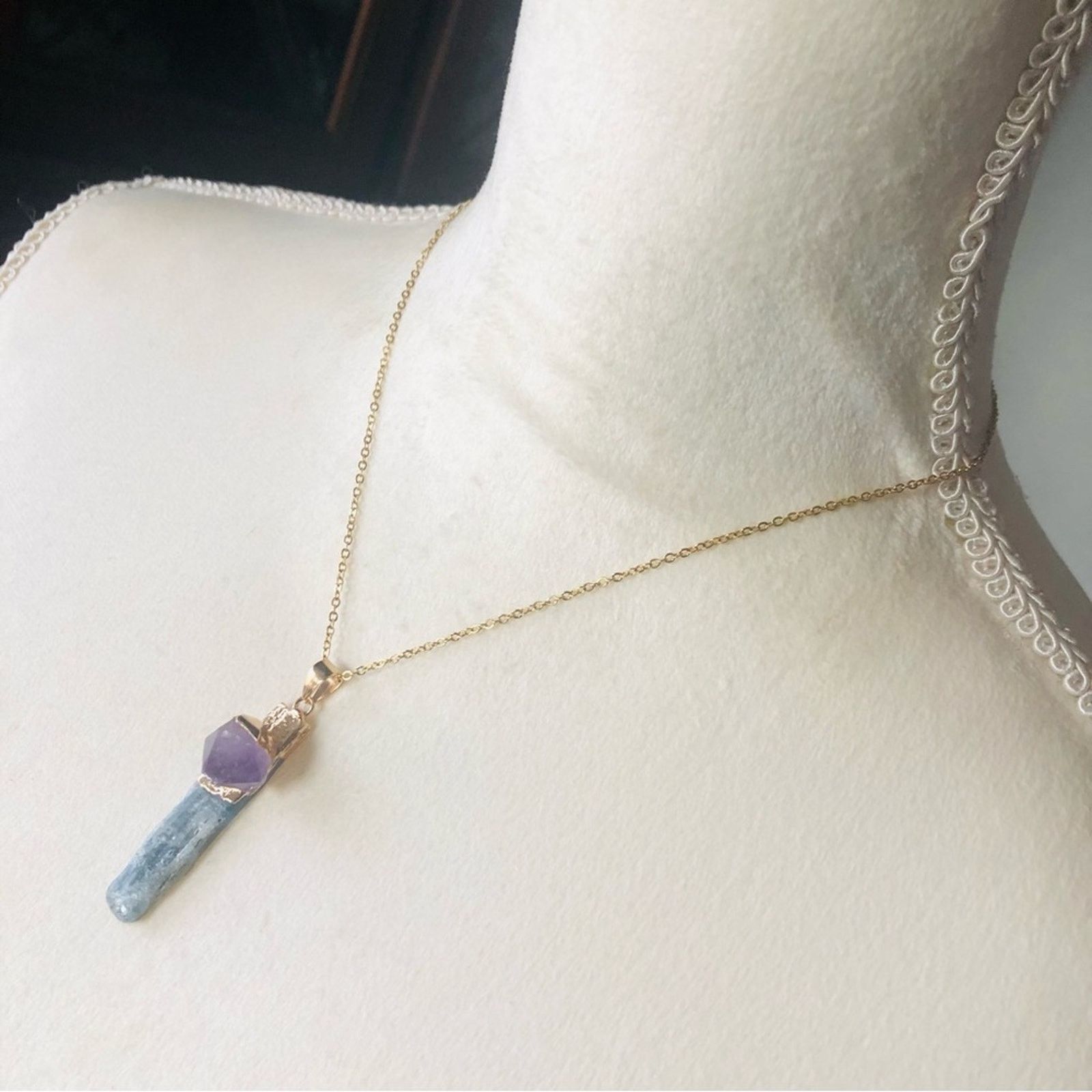 Handmade Handcrafted genuine kyanite and amethyst quartz necklace Size ONE SIZE - 10 Thumbnail