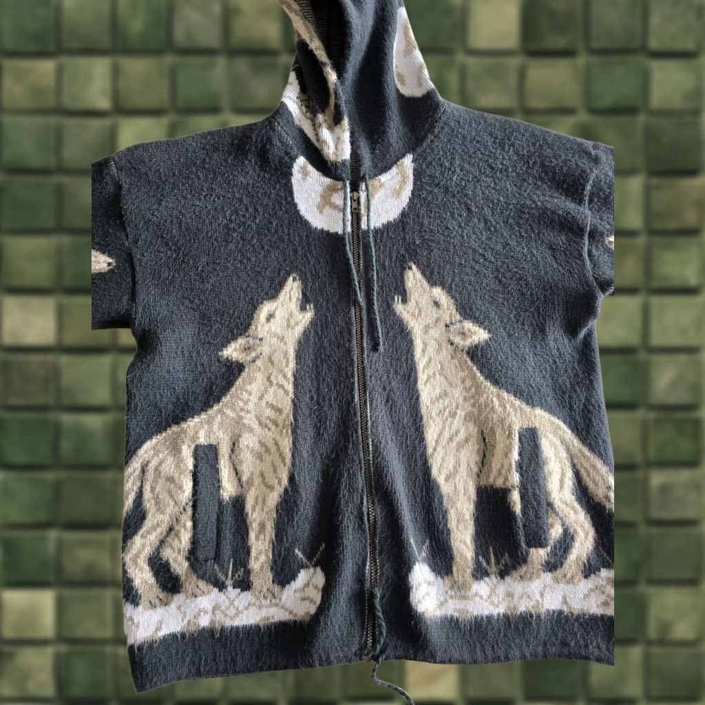 Vintage VINTAGE Howling Wolf & Moon Green Wool Jacket. Adult XL 2XL. Ecuador Mens Size US XL / EU 56 / 4 - 1 Thumbnail