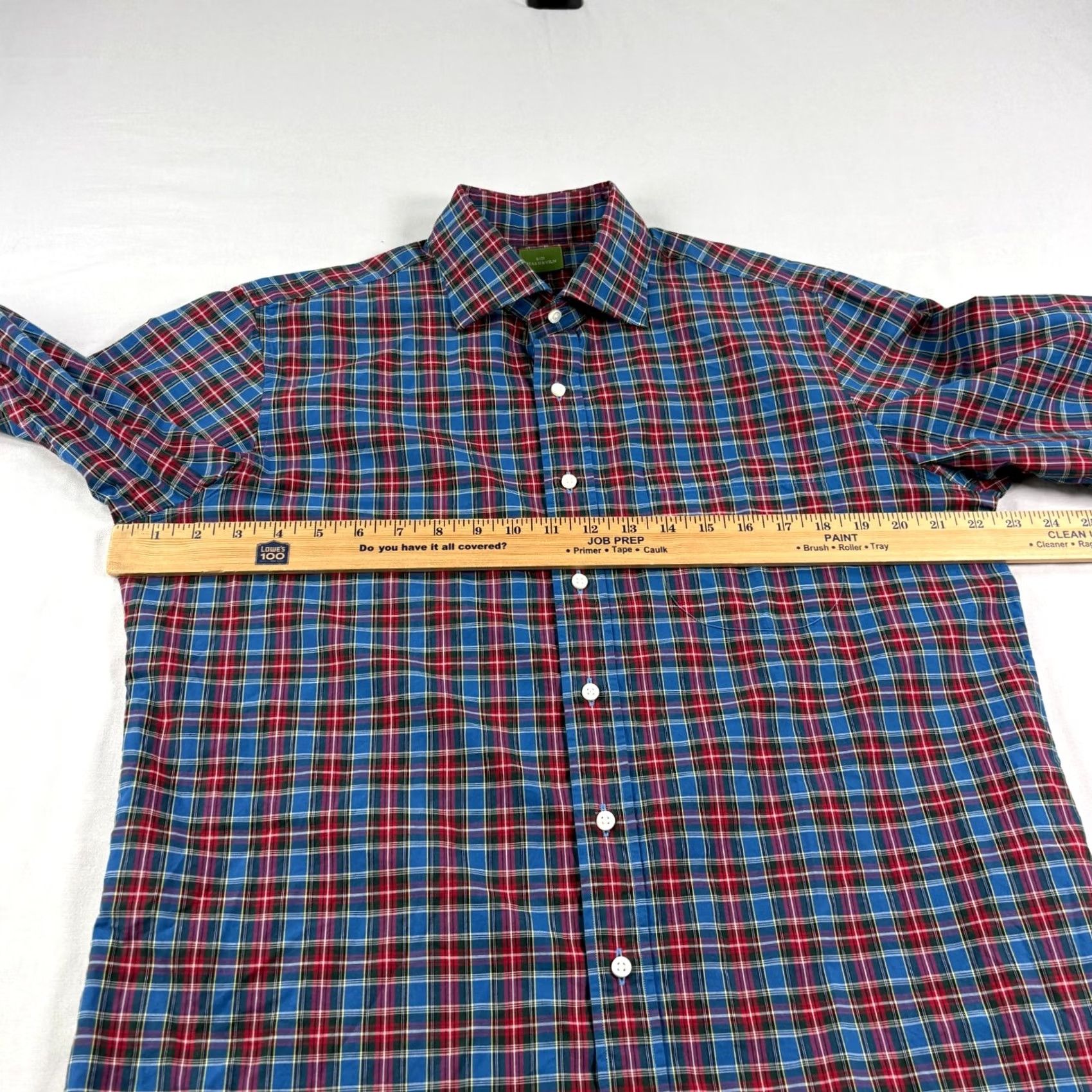 Sid Mashburn Sid Mashburn Shirt Men M Blue Red Plaid Button-Up Long Sleeve Casual Formal Relaxed Fit Mens Size 40R - 4 Thumbnail
