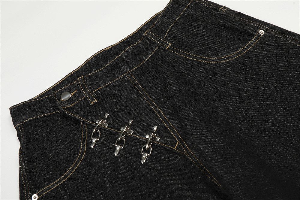 Jean Men's Hip-Hop Loose-Fit Curved-Leg Jeans with Metal Buckles Size US 32 / EU 48 - 3 Thumbnail