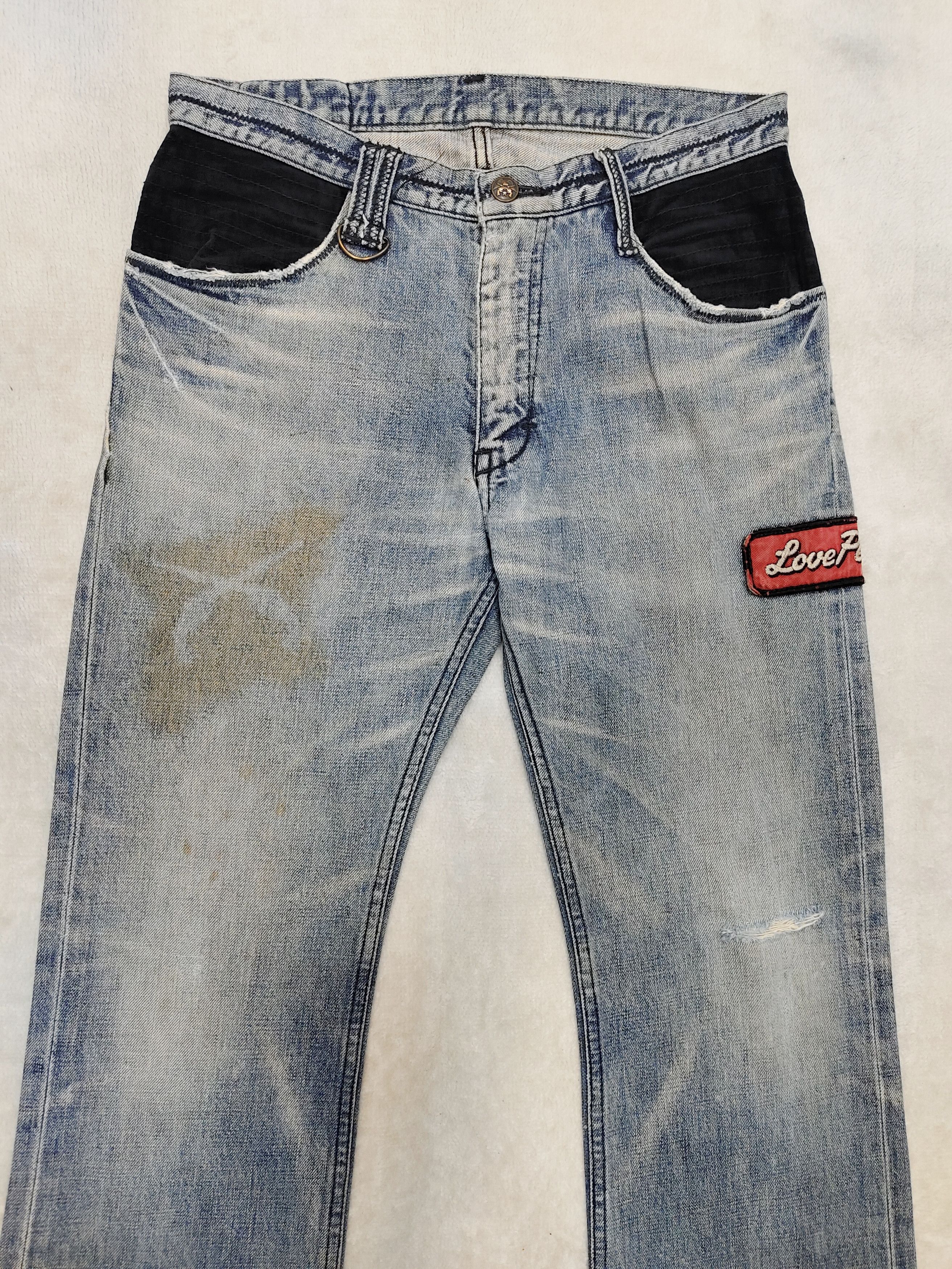 Roar ROAR🇯🇵 Punk "Love Peace" Crossgun Distressed Wash Jeans Size US 30 / EU 46 - 3 Thumbnail