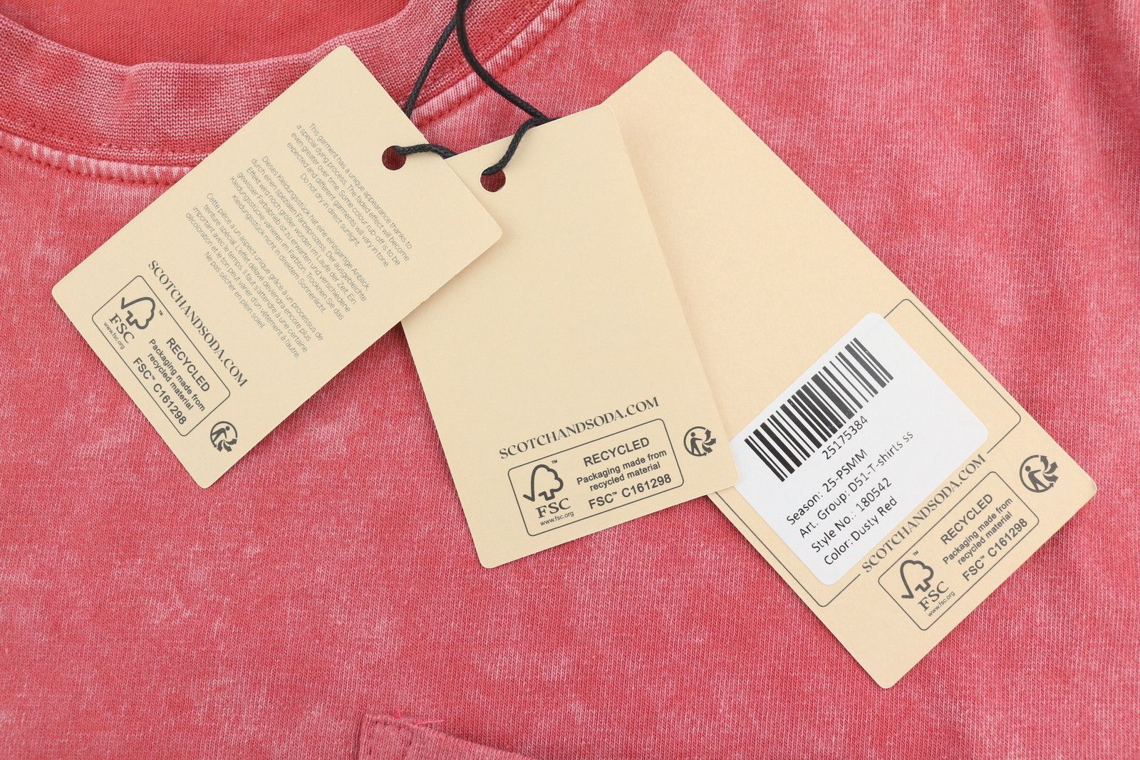 Scotch & Soda M Red Garment Dye Cotton Pocket T-Shirt 88585 Size US M / EU 48-50 / 2 - 6 Thumbnail