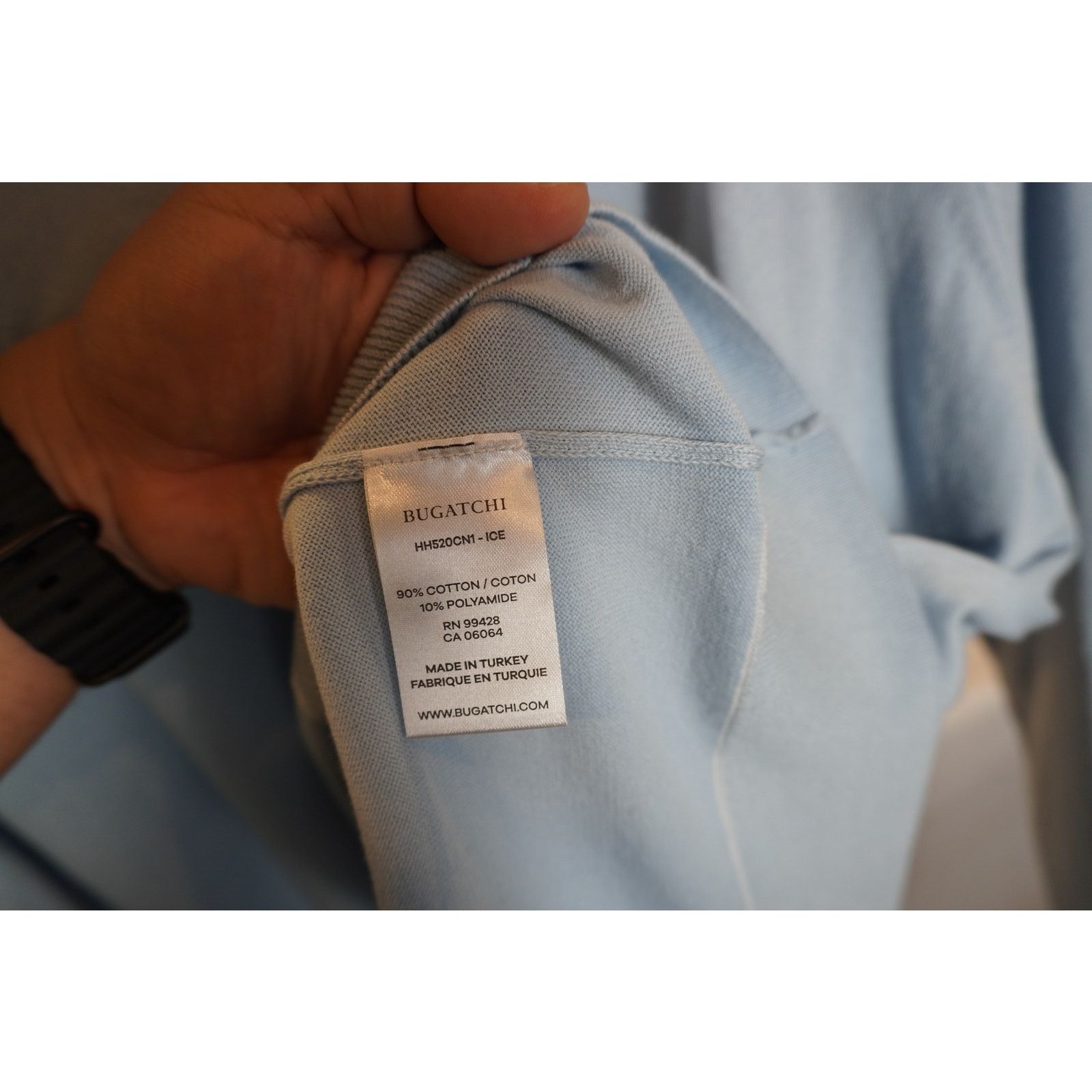 BUGATCHI Bugatchi Mens Knit Ice Blue Luxury Pullover Cotton Blend NWT Size US XXL / EU 58 / 5 - 3 Thumbnail