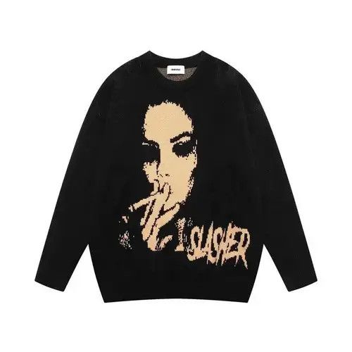 Japanese Brand Knit Black Sweater Vintage High Street Oversize Hip Hop y2k Size US M / EU 48-50 / 2 - 1 Thumbnail