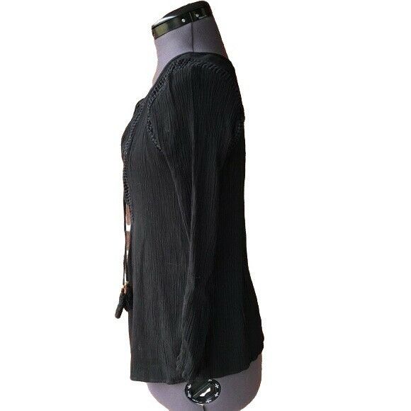 Other Daniel Rainn Long-Sleeve Crinkle Top Black Crochet Keyhole N Size M / US 6-8 / IT 42-44 - 5 Thumbnail