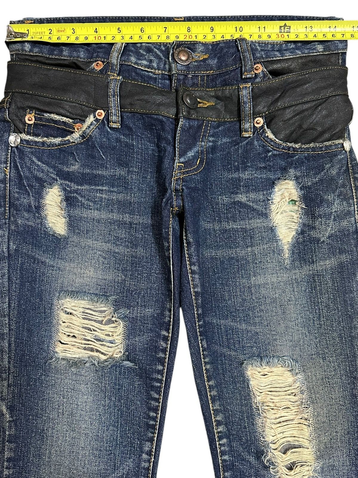If Six Was Nine Vintage Japanese Brand Double Waist Distressed Flare Jeans Size US 28 / EU 44 - 11 Thumbnail