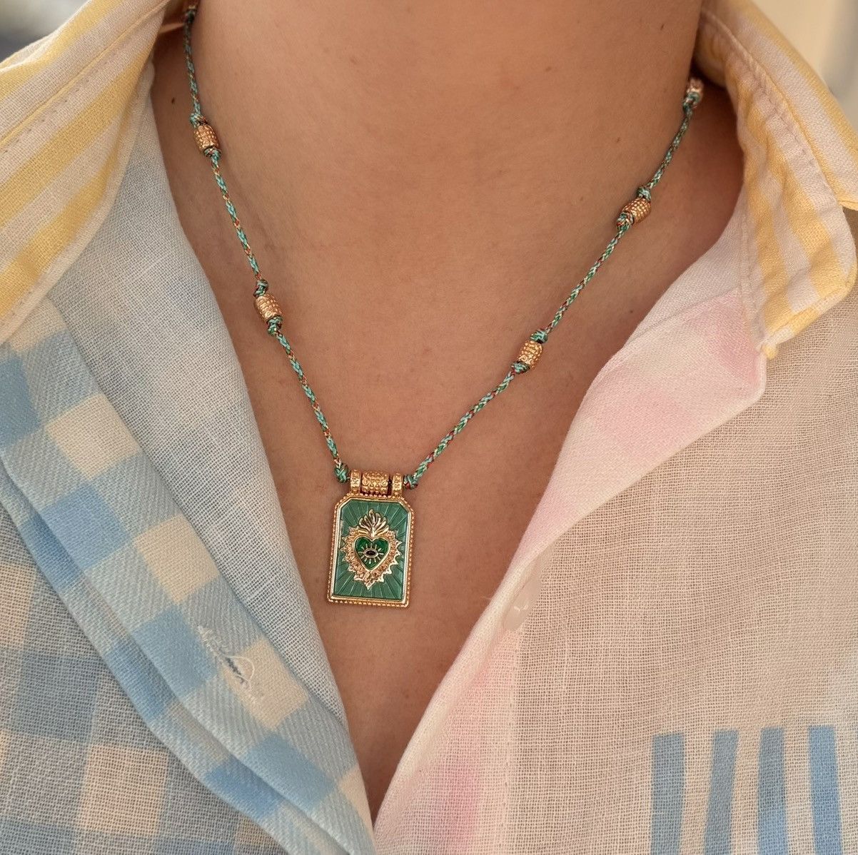 Other Sacred Heart Evil Eye Pendant Necklace – Green Enamel Size ONE SIZE - 3 Thumbnail