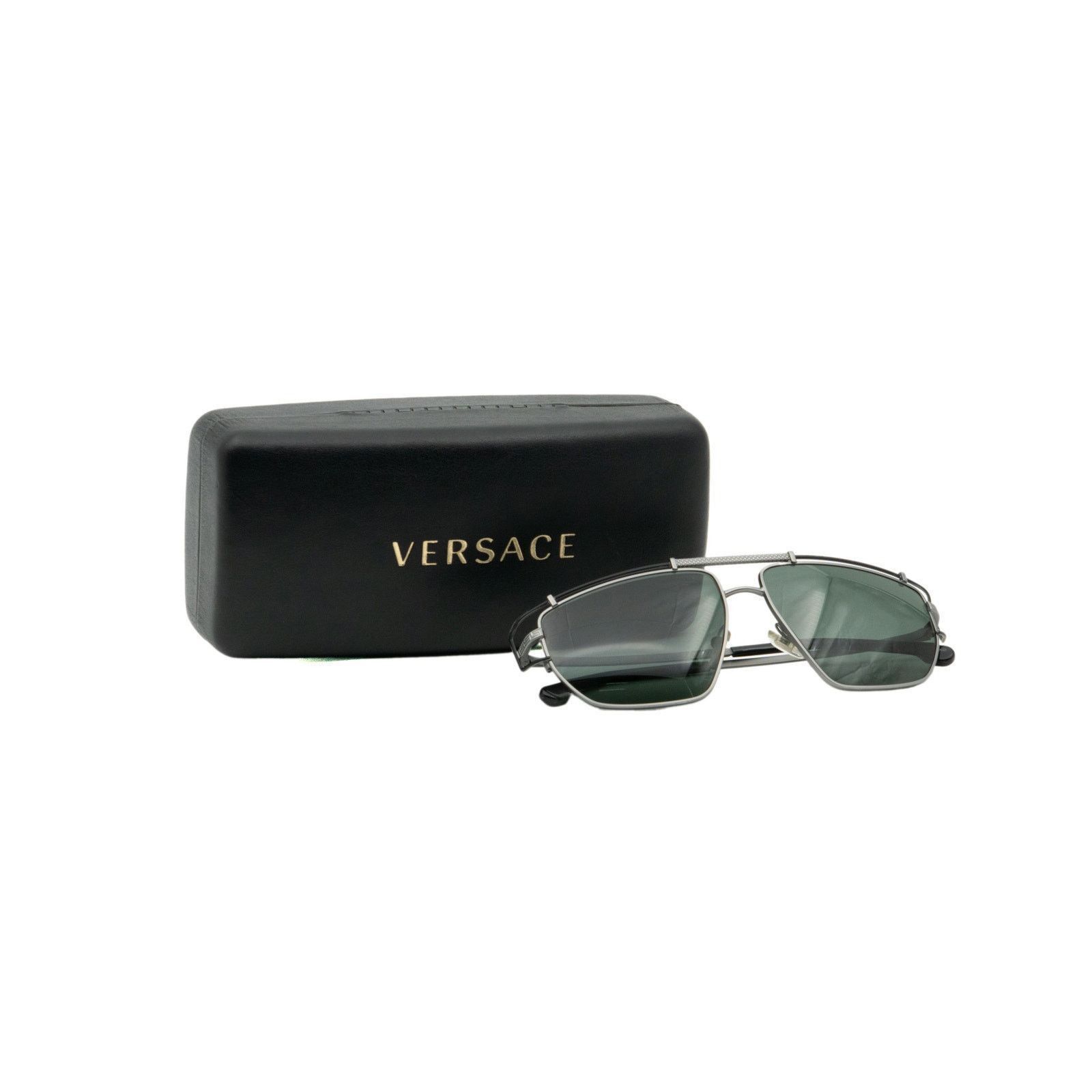 Versace Versace Monogram Greca Logo Gunmetal Aviator Sunglasses Size ONE SIZE - 7 Thumbnail